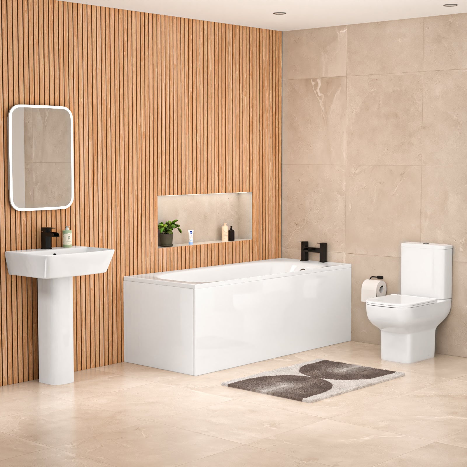 White 560mm Square Modern Full Pedestal Basin Toilet & Bath
