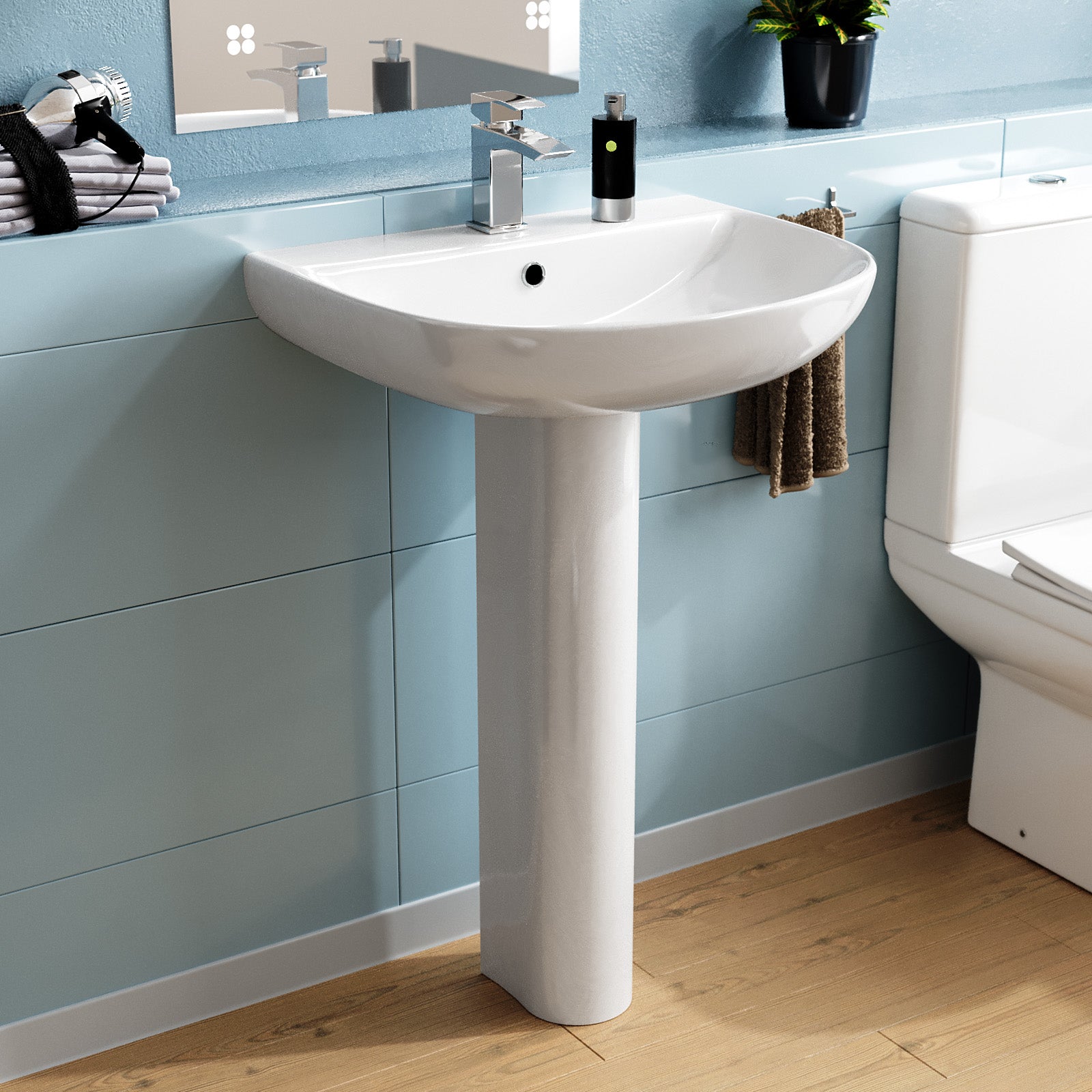 Langley 550mm Full Pedestal Basin Sink White