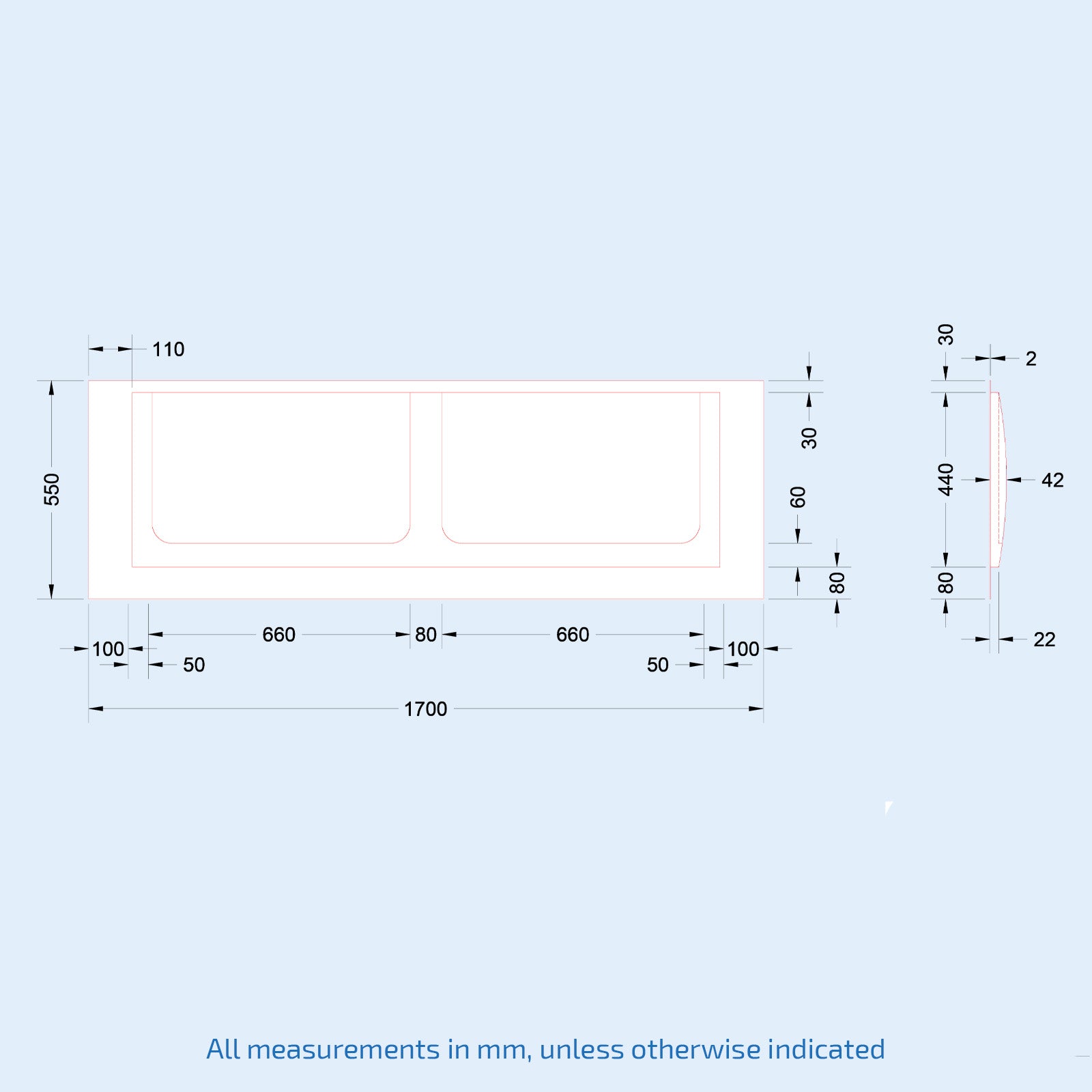 1700mm X 550mm Bathroom High Gloss White ABS Front Bath Panel