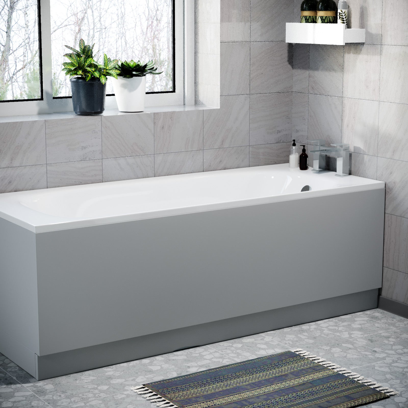 Matte Grey 1700mm Water Proof Durable PVC Front Bath Panel 15mm Thick