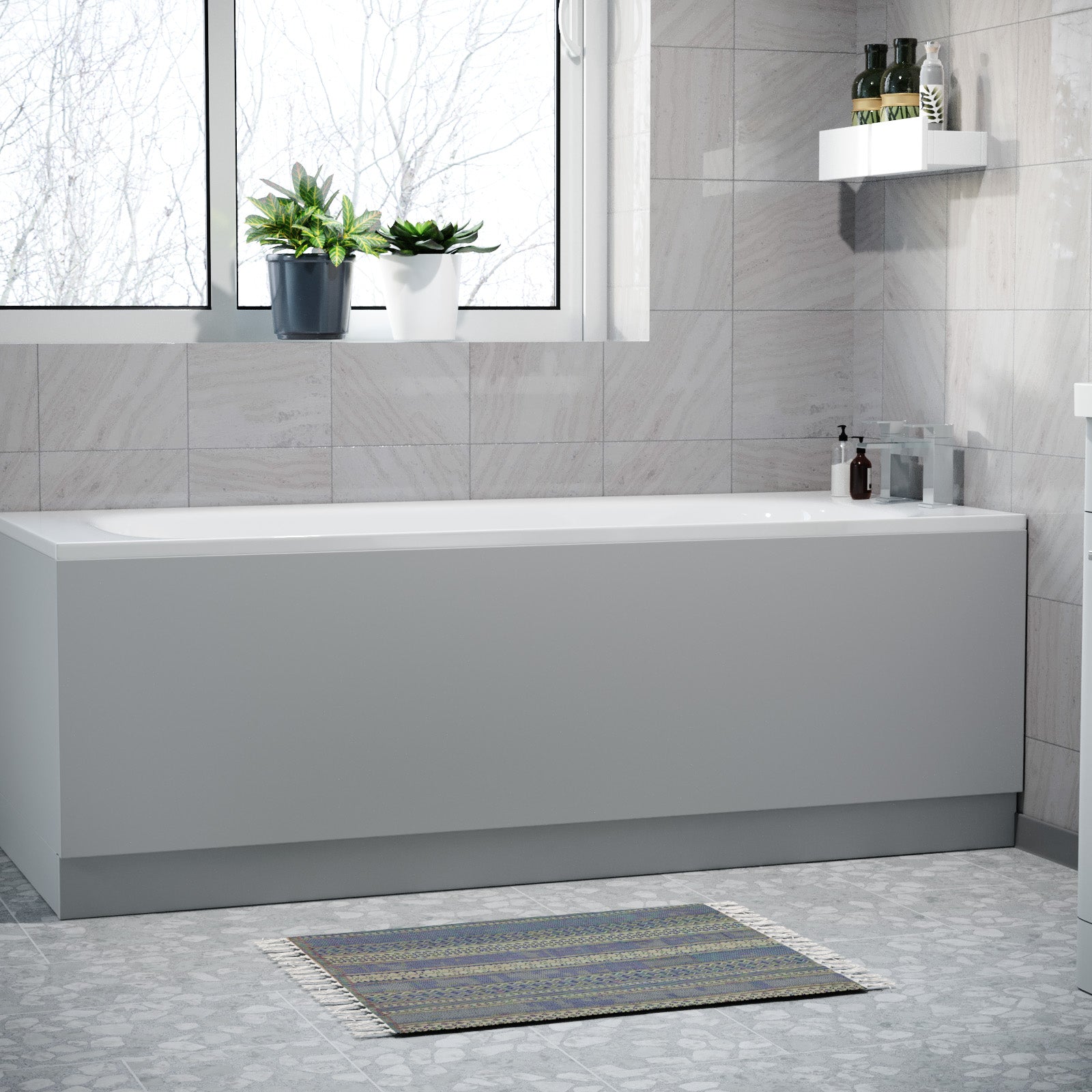 Matte Grey 1700mm Water Proof Durable PVC Front Bath Panel 15mm Thick