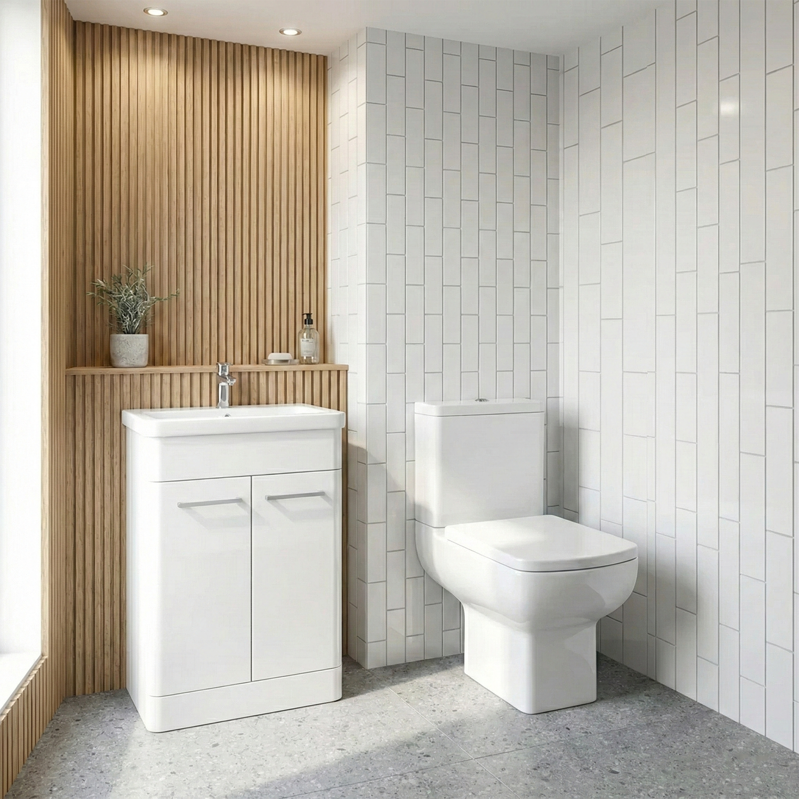 Afern Cloakroom 500mm White Freestanding Vanity Basin Unit & Close Coupled Toilet with Soft Close Seat