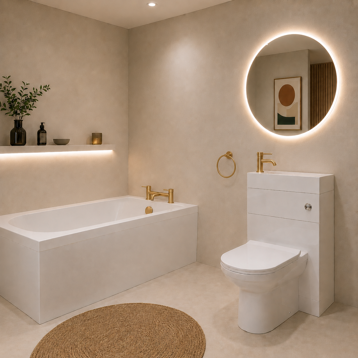 Small Bathroom Suite - Eslo 500mm WC & Basin 2 in 1 Toilet & 1500mm Single Ended Bath