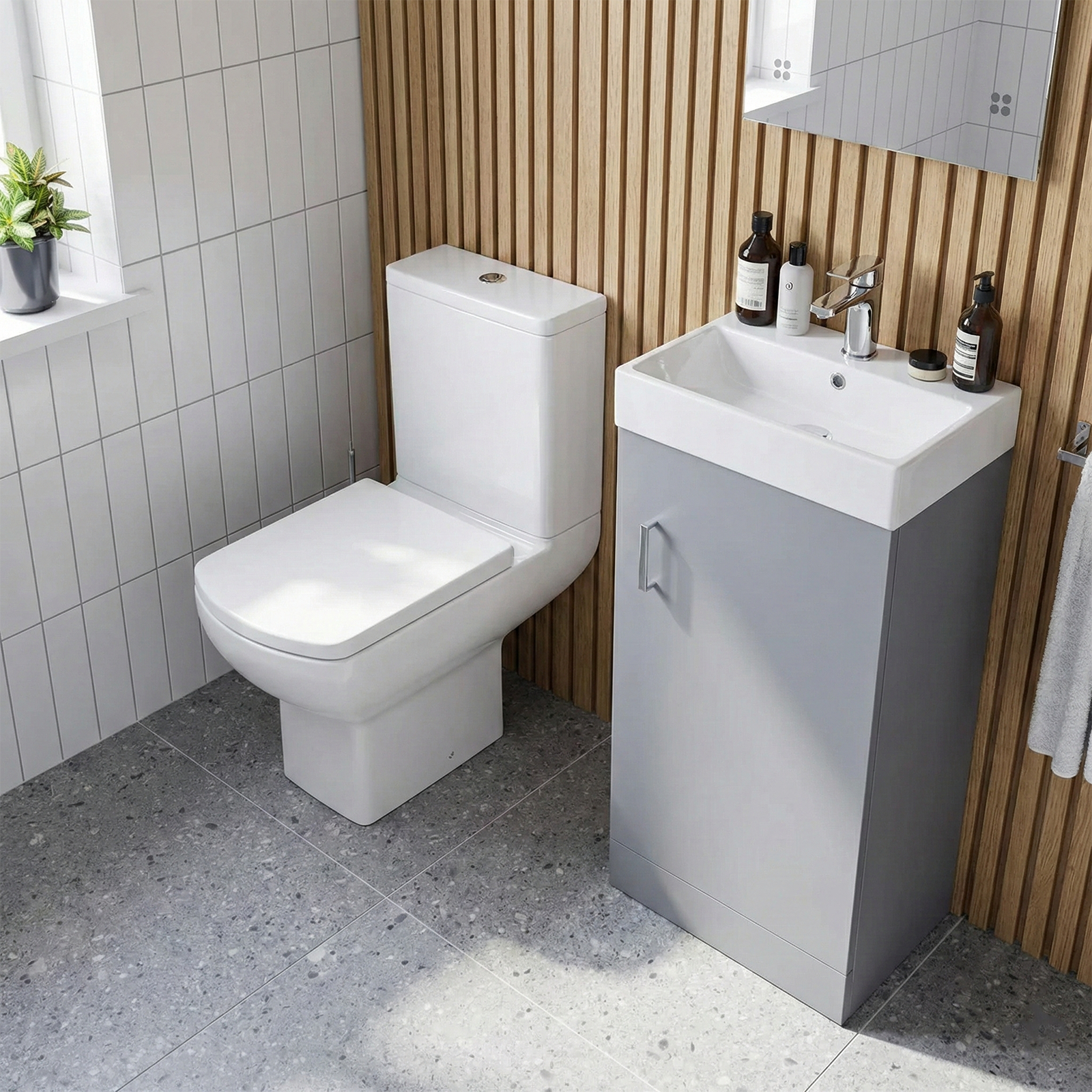 Nanuya Cloakroom 400mm Matte Grey Freestanding Vanity Basin Unit & Close Coupled Toilet with Soft Close Seat