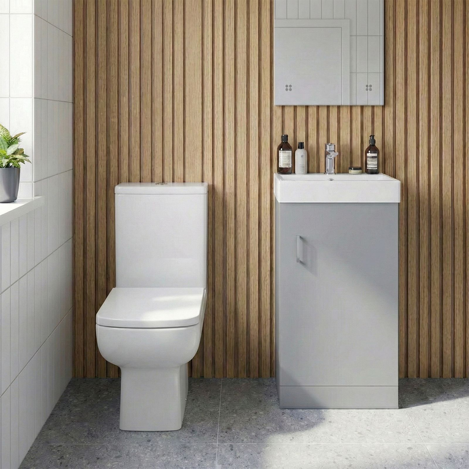 Nanuya Cloakroom 400mm Matte Grey Freestanding Vanity Basin Unit & Close Coupled Toilet with Soft Close Seat