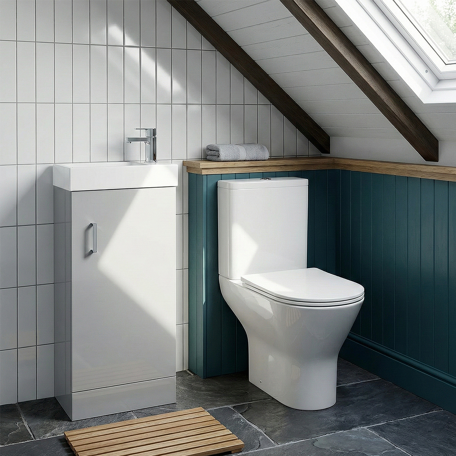 Nanuya Cloakroom 400mm Matte Grey Freestanding Vanity Basin Unit & Close Coupled Toilet with Soft Close Seat