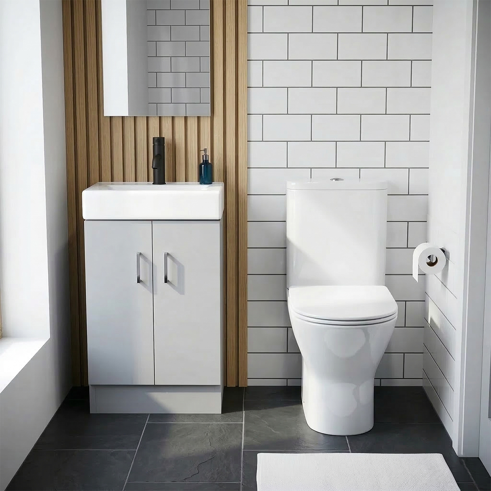 Nanuya Cloakroom 450mm Matte Grey Freestanding Vanity Basin Unit & Close Coupled Toilet with Soft Close Seat