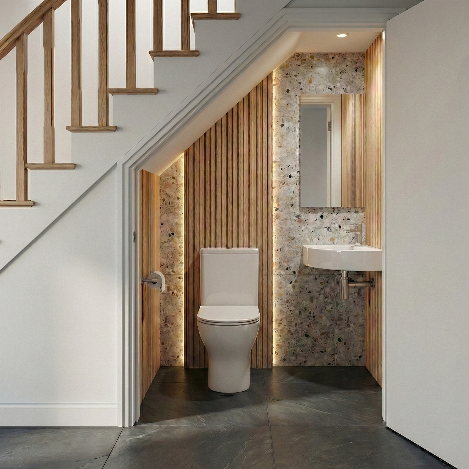 Alexa Cloakroom Close Coupled Toilet & Corner Wall Hung Basin Set