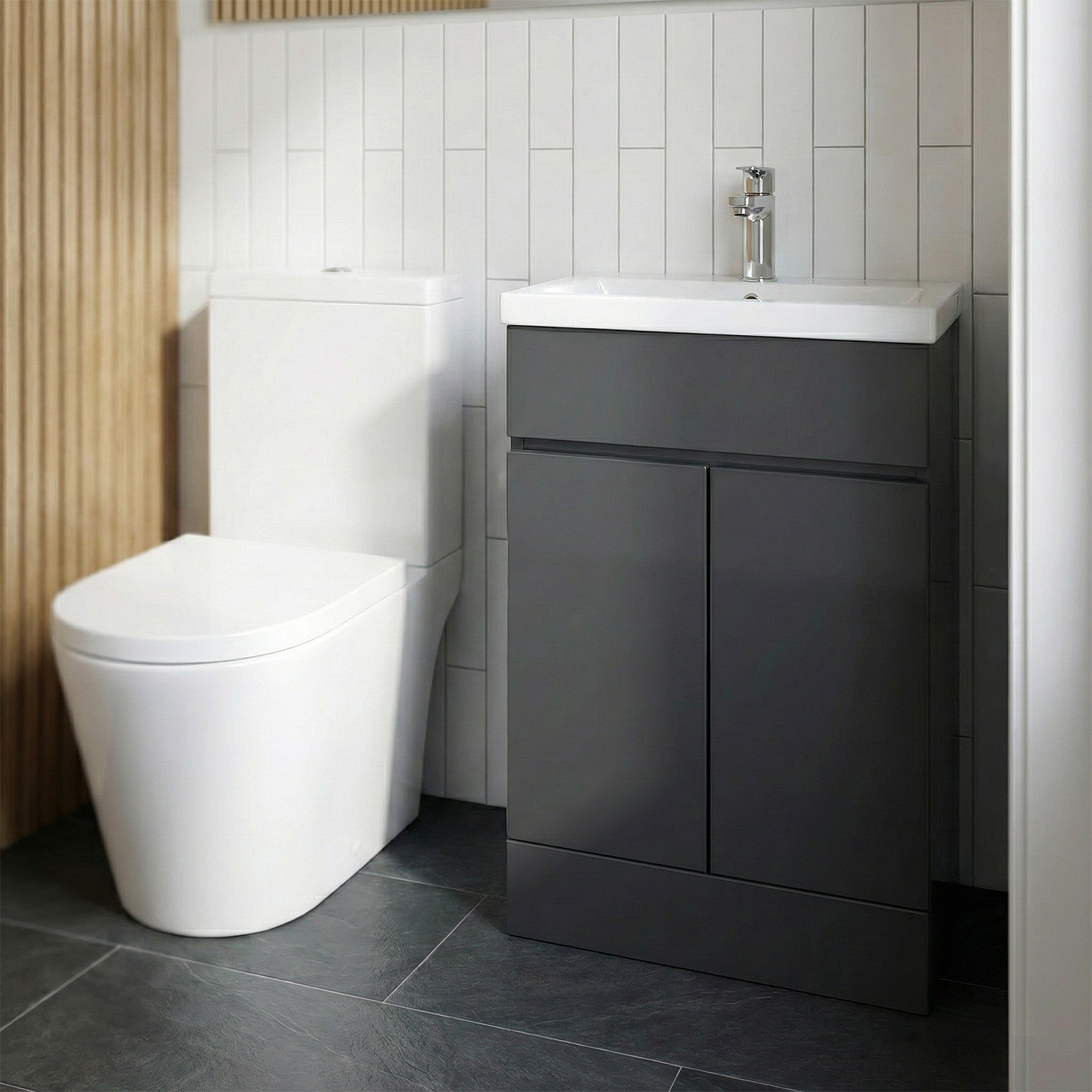 Alaska Cloakroom 500mm Freestanding PVC Vanity Basin Unit & Close Coupled Toilet
