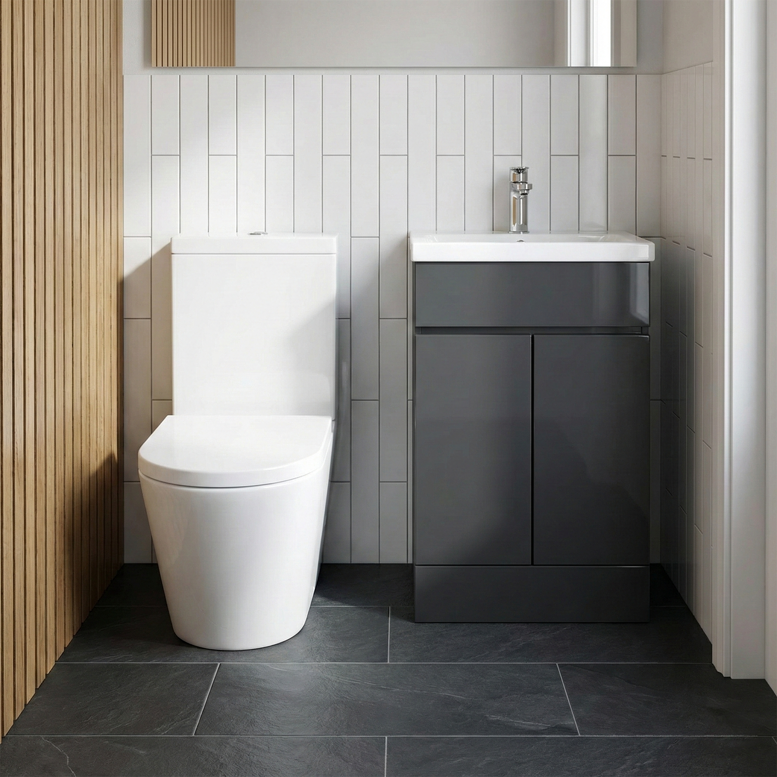 Alaska Cloakroom 500mm Freestanding PVC Vanity Basin Unit & Close Coupled Toilet