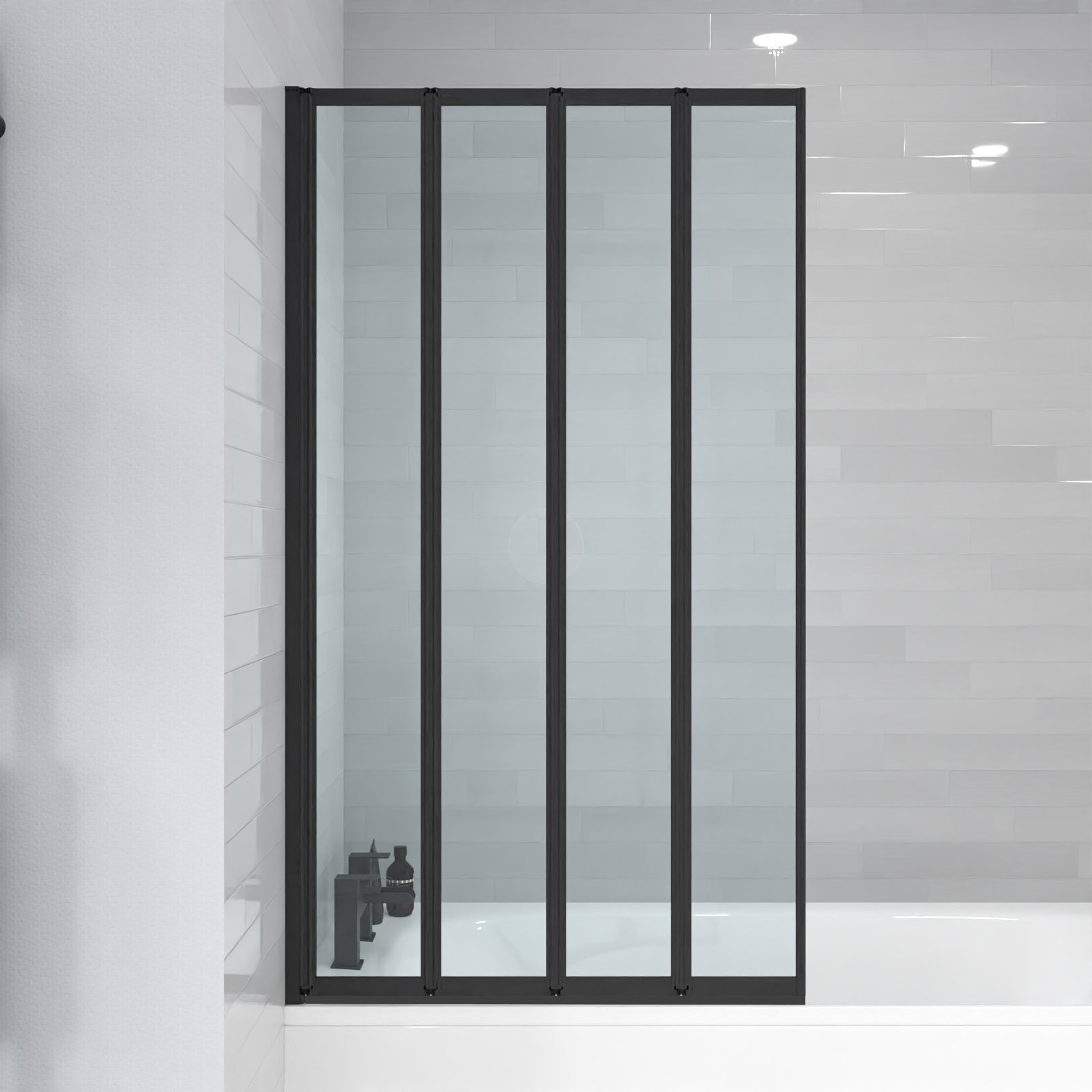 Parga 800 x 1400 mm 4 Fold Door Bath Shower Screen Black Frame