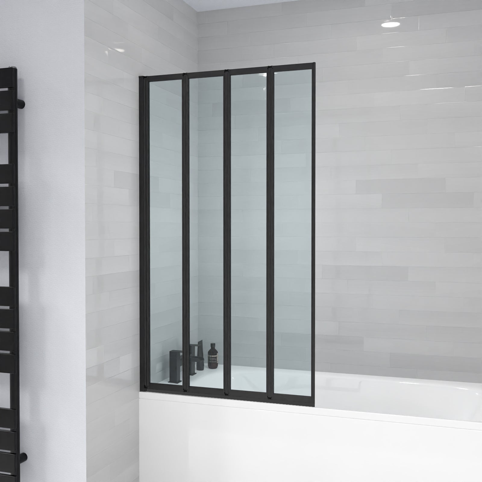 Parga 800 x 1400 mm 4 Fold Door Bath Shower Screen Black Frame
