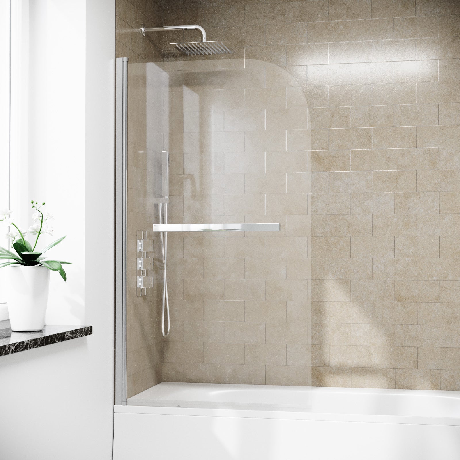 Frameless Bath Shower Screen with Glass Swing Door and Towel Bar