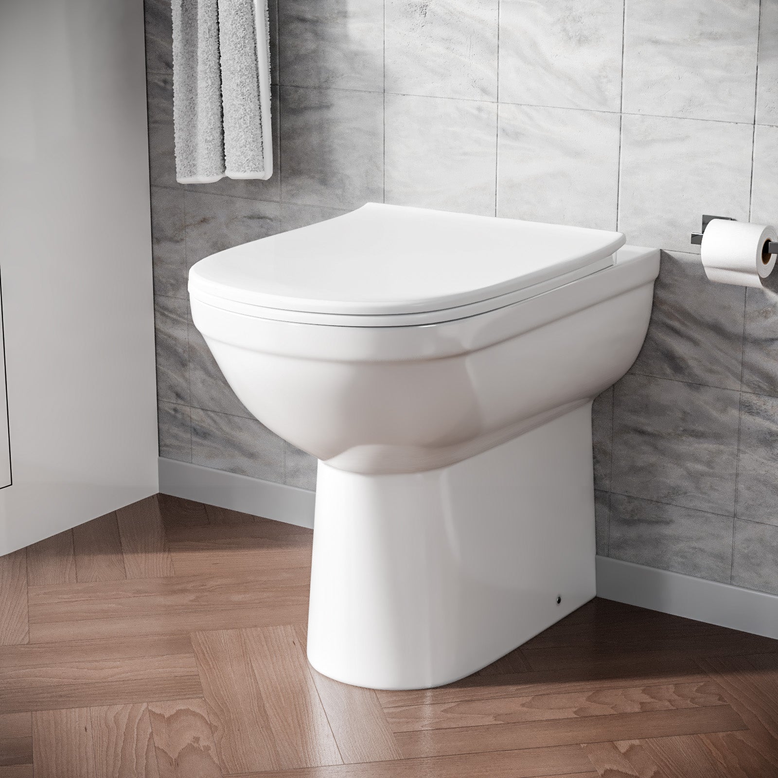 Modern Rimless Comfort Height Back to Wall Toilet with Soft Close Seat White