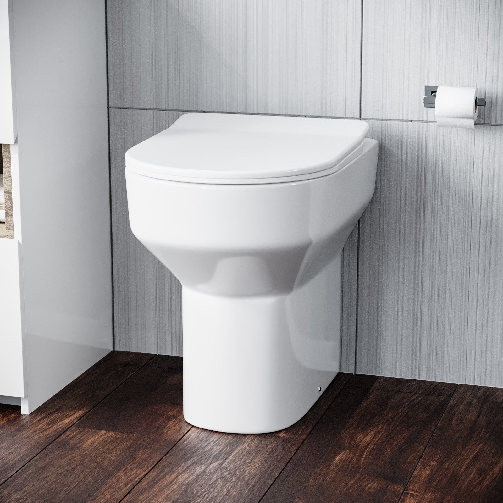 Modern White Comfort Height Back to Wall Toilet with Soft Close Seat
