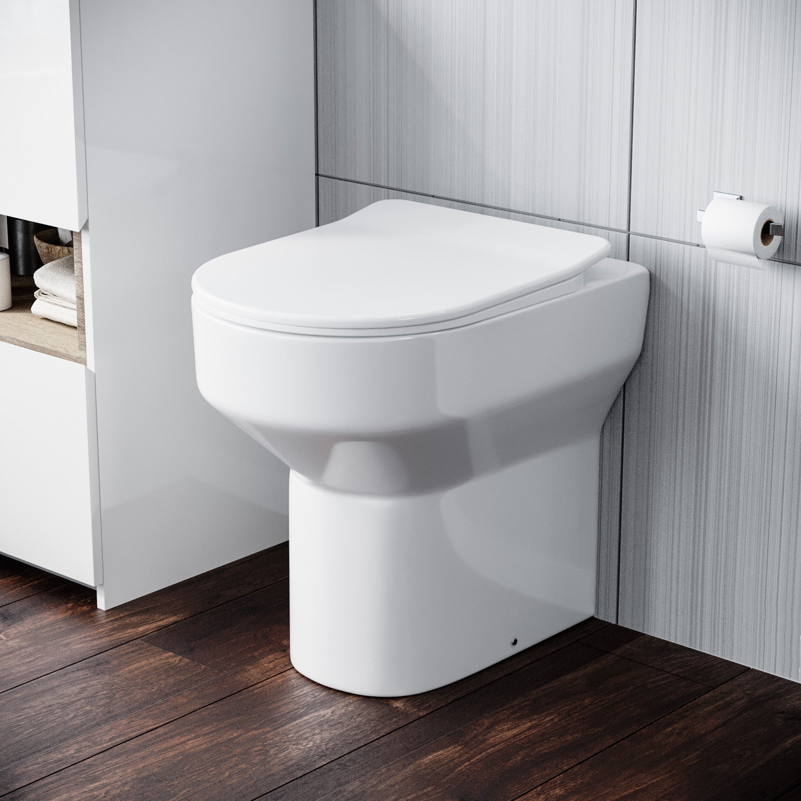 Modern White Comfort Height Back to Wall Toilet with Soft Close Seat