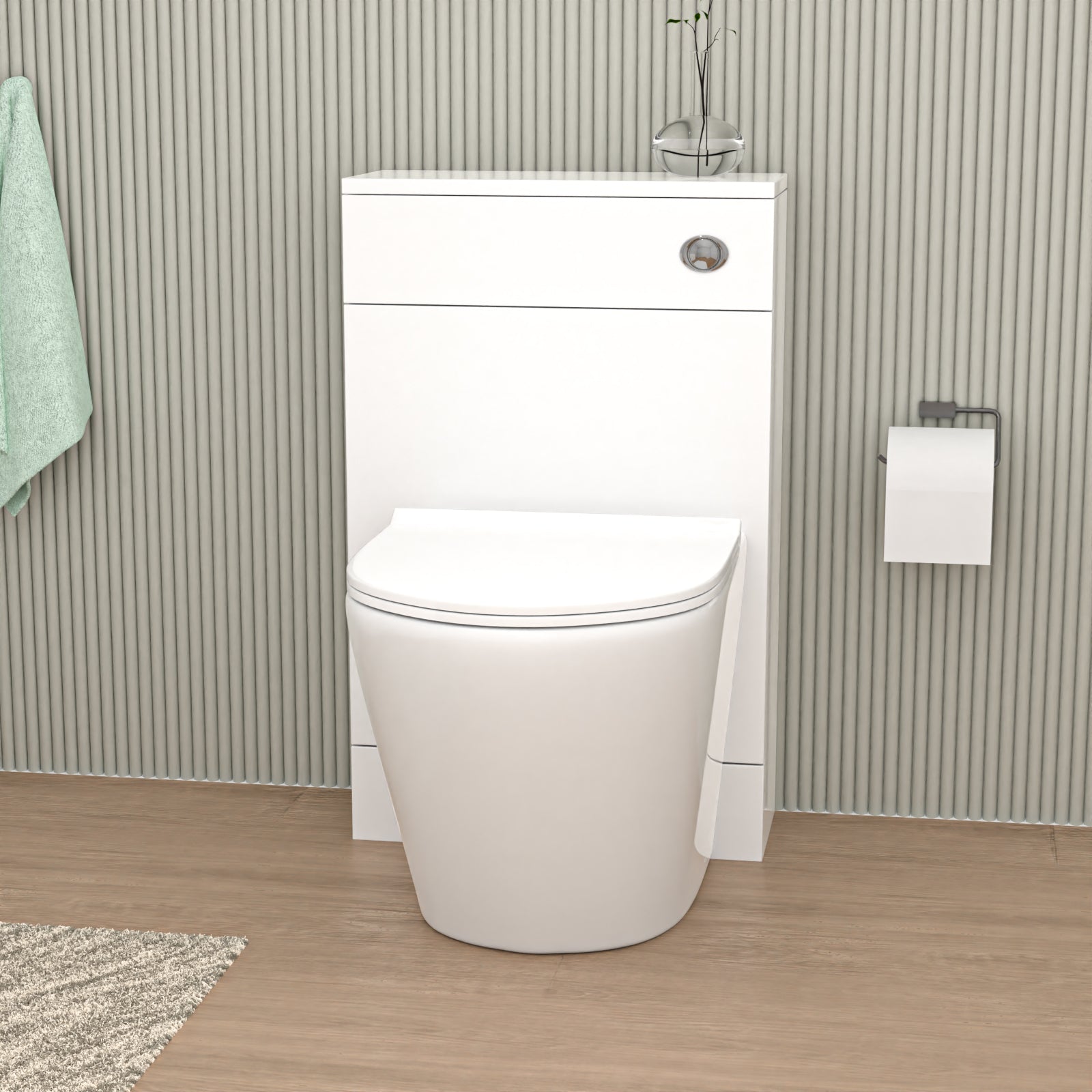 Romsley Modern 500mm Back To Wall Rimless Toilet with WC Unit Gloss White