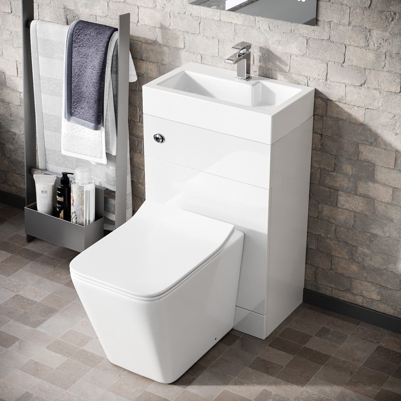 Bretford White 2 in 1 Compact Basin & Back to Wall Toilet Space Save Combo Set