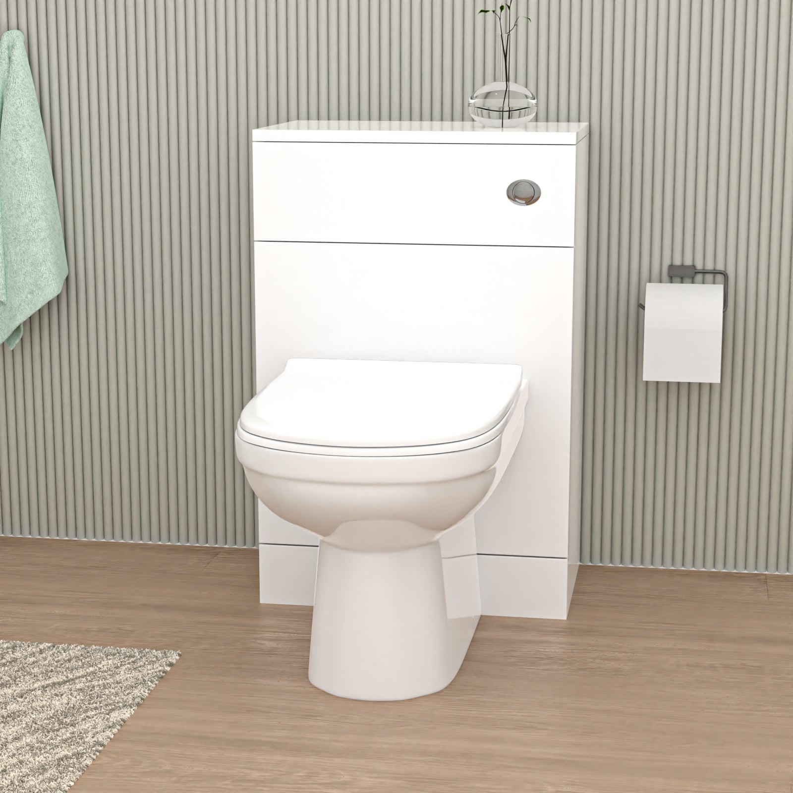 Afern 500mm WC Unit & Round Back To Wall Ceramic Toilet With Cistern