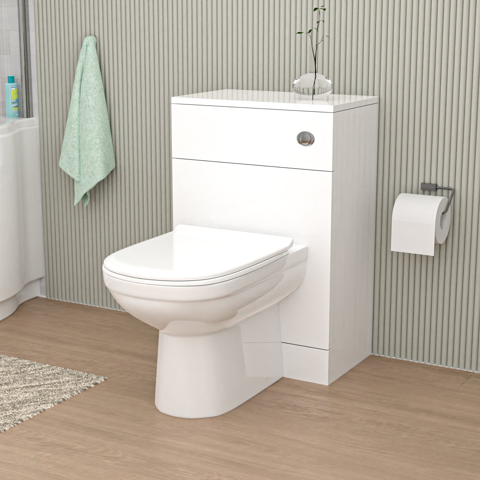 Afern 500mm WC Unit & Round Back To Wall Ceramic Toilet With Cistern