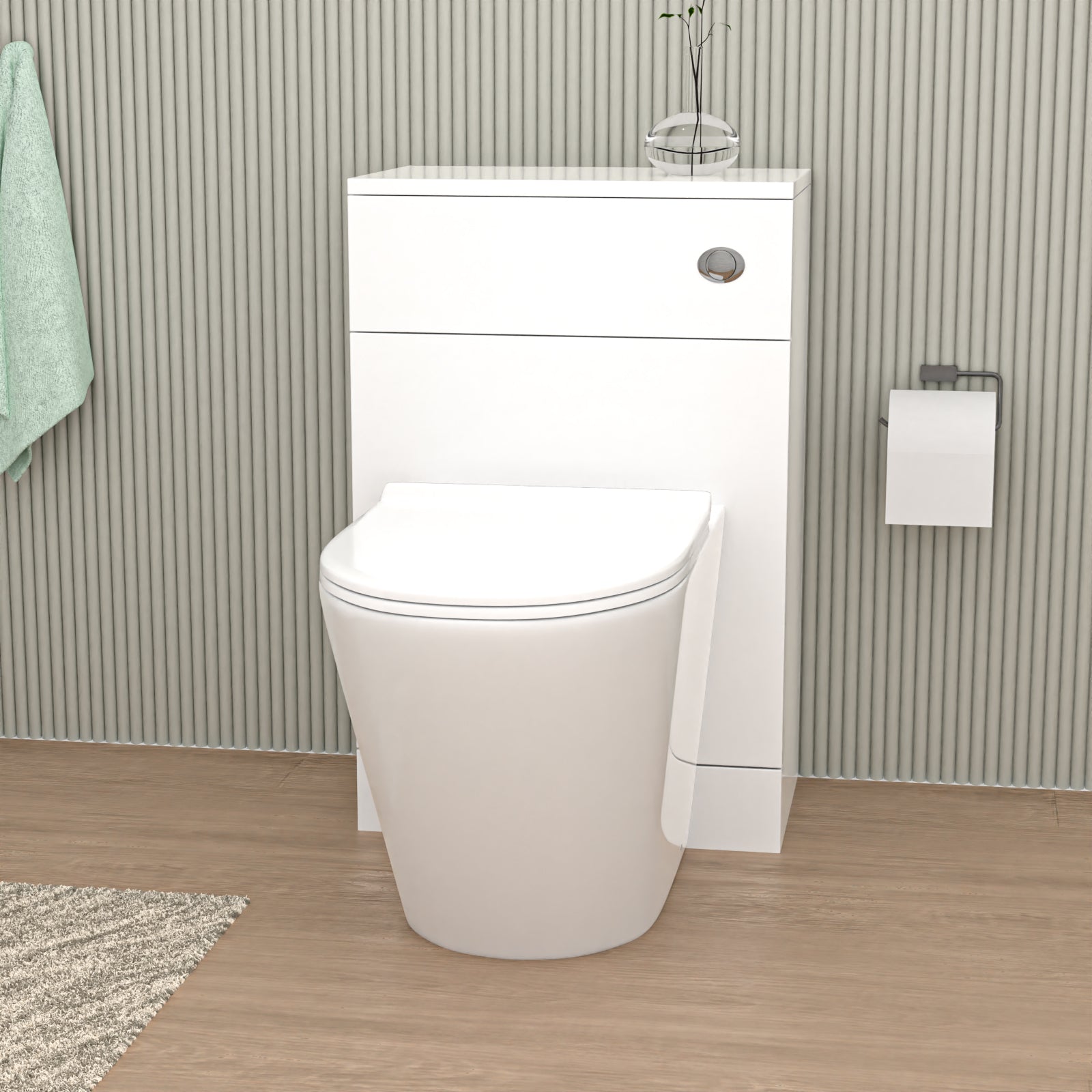 Eliss Modern 500mm WC Unit & Rimless Round Back To Wall Toilet With Cistern