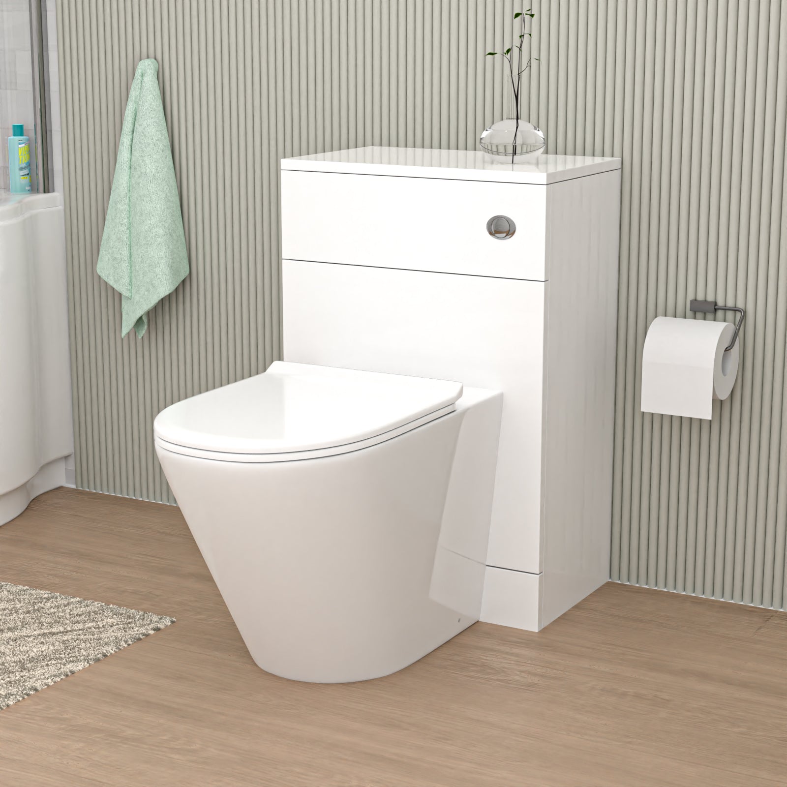 Eliss Modern 500mm WC Unit & Rimless Round Back To Wall Toilet With Cistern