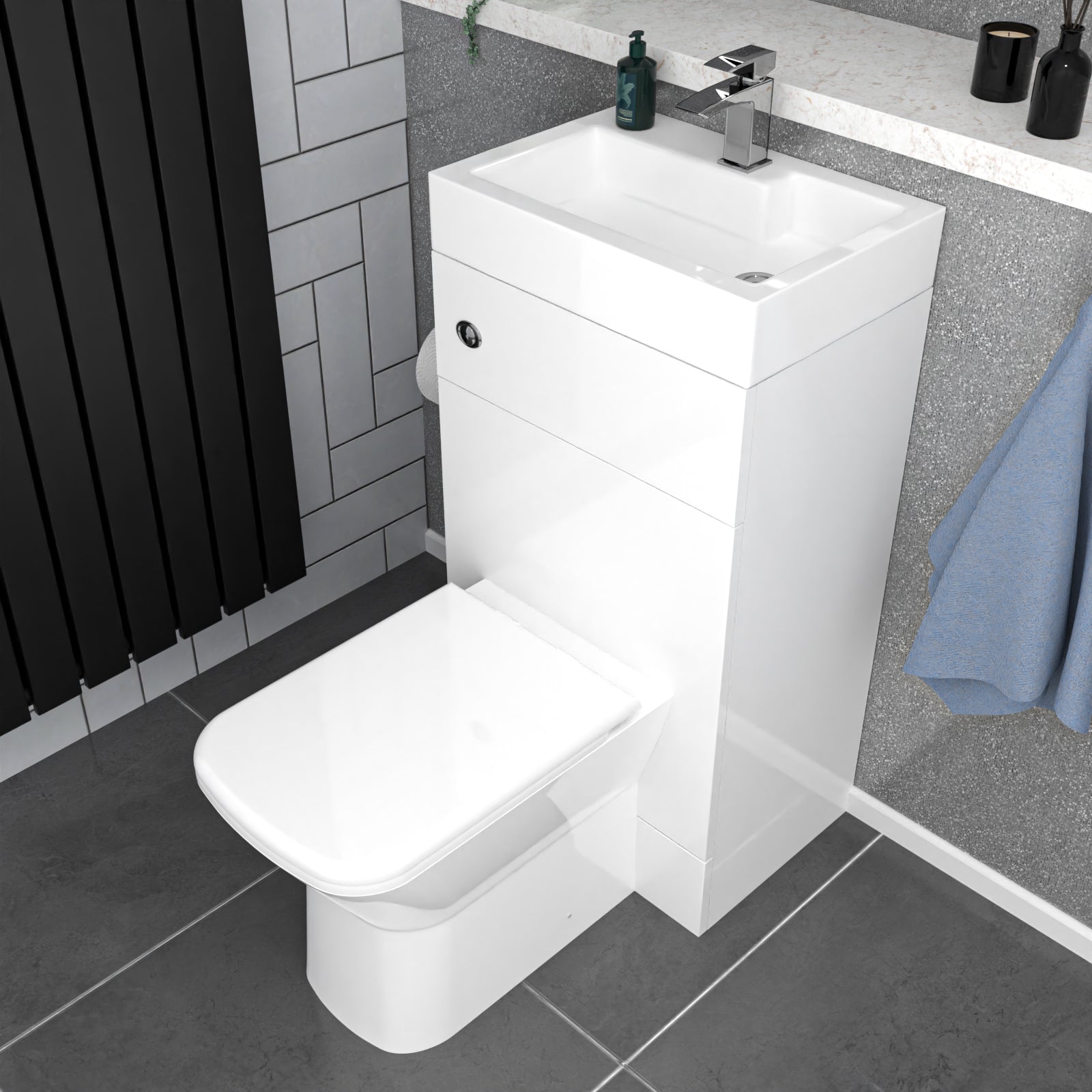 Bretford White 2 in 1 500mm Combined Wash Basin WC Unit & Toilet Rimless Space Save