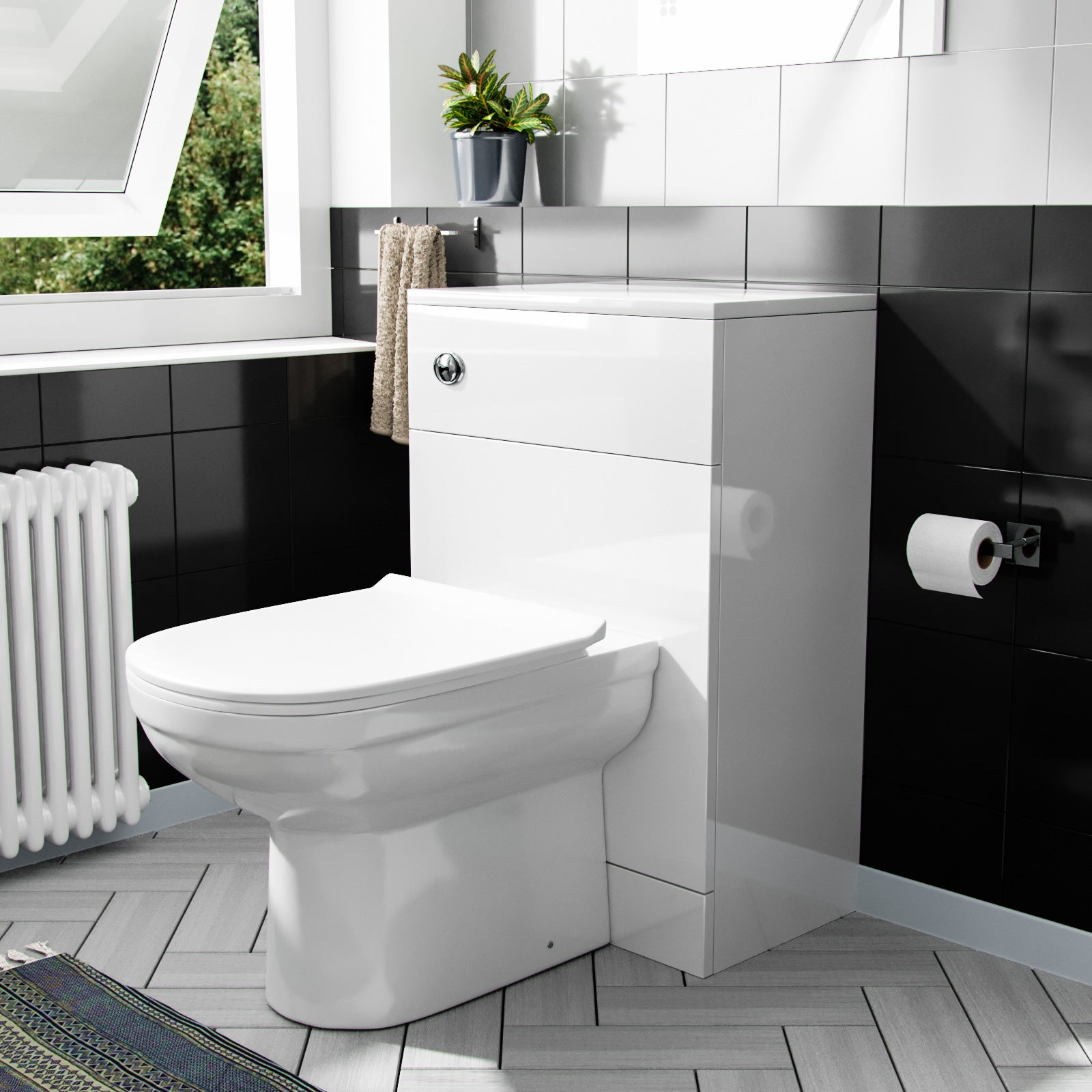 Vincent 500mm Floor Standing Gloss White WC Unit, BTW Toilet & Concealed Cistern