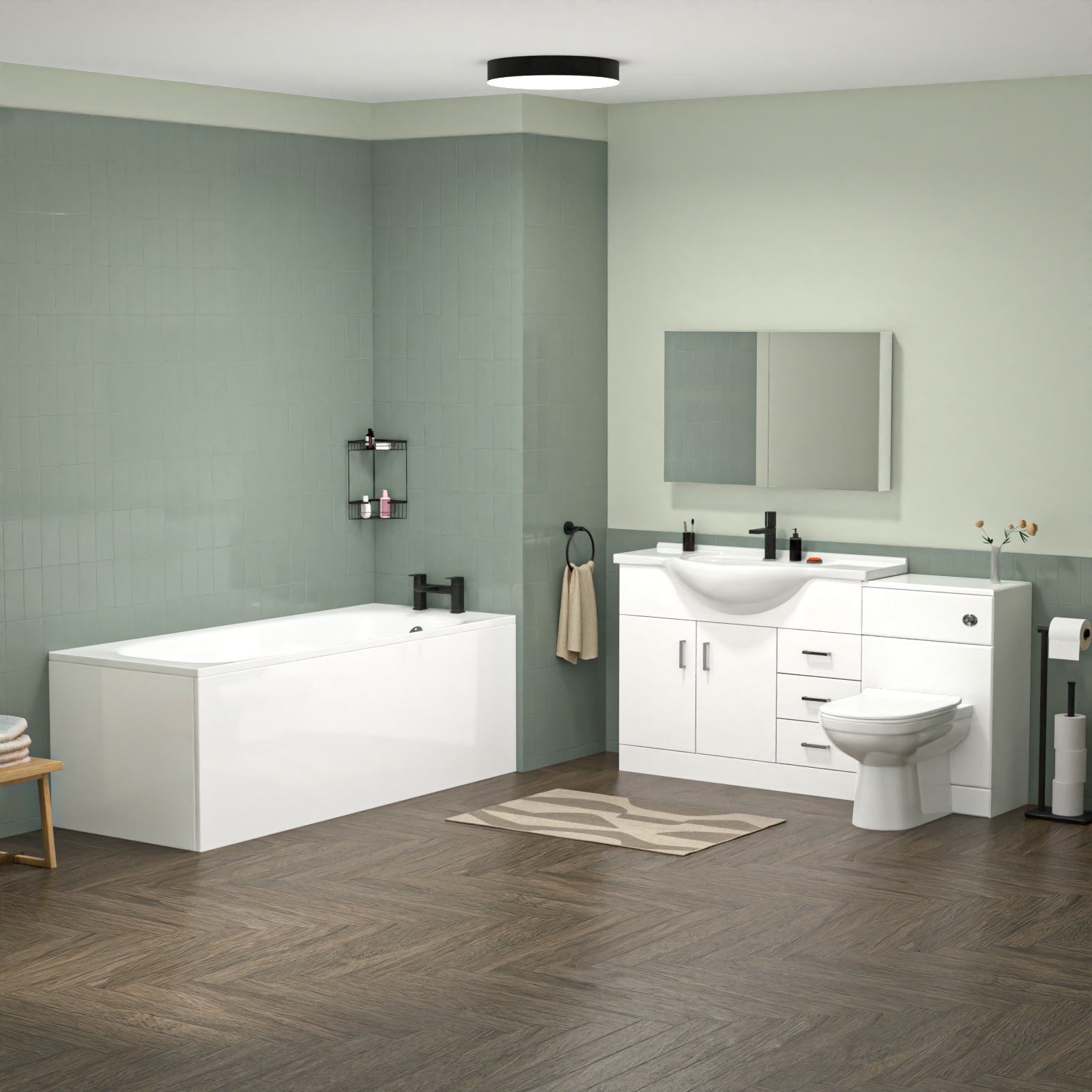 White 1050mm Freestanding Basin Vanity WC Unit Bath Panel & BTW Toilet