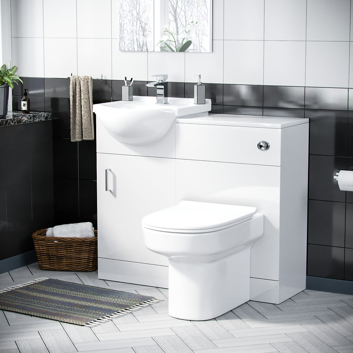 Ellen 450mm Floor Standing Vanity With Basin & WC With BTW Toilet - White