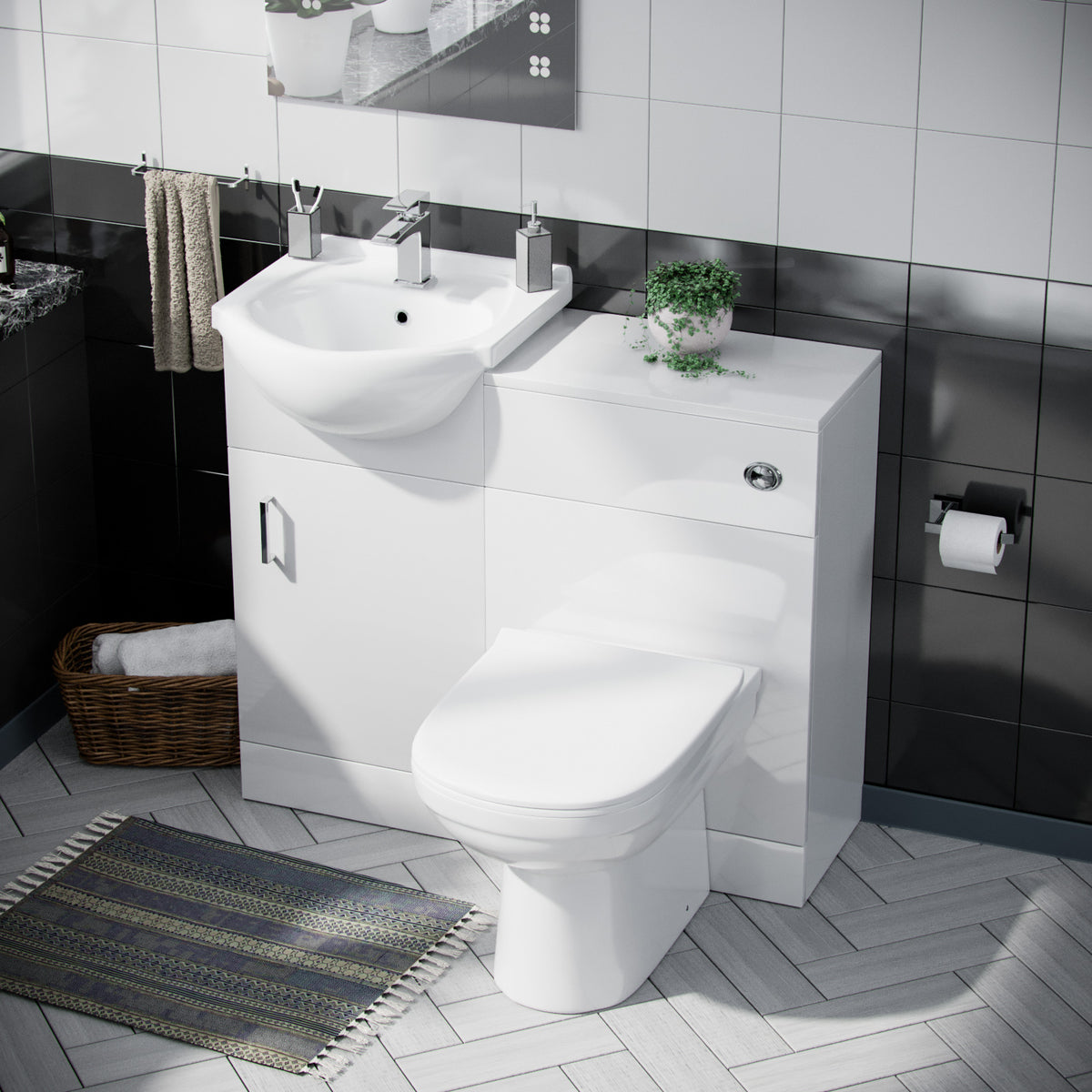 Ellen 950mm Vanity Basin Unit, WC Unit & Elso Back To Wall Toilet White