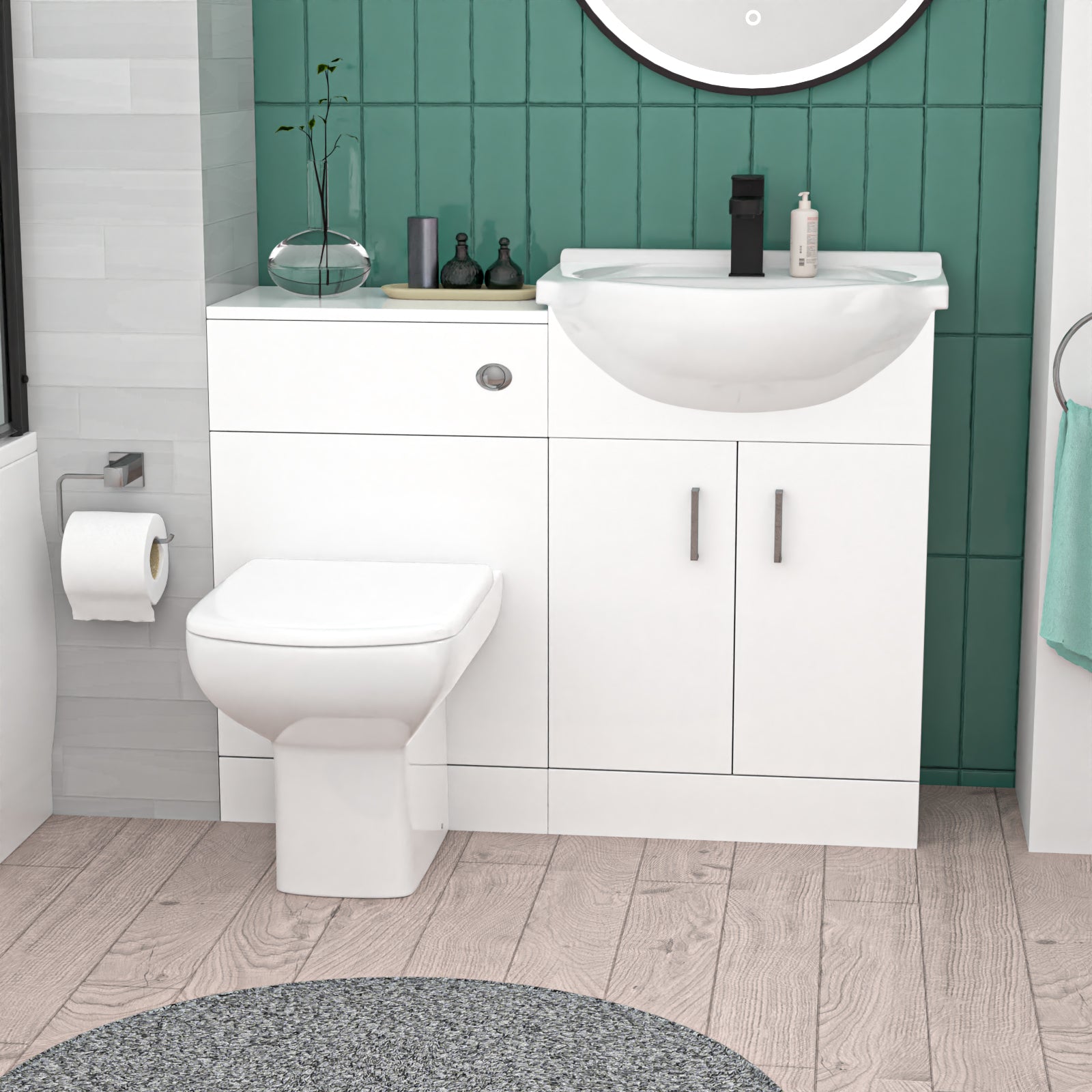 Ellen 1000mm White Basin Vanity, WC Unit & White Rimless BTW Toilet