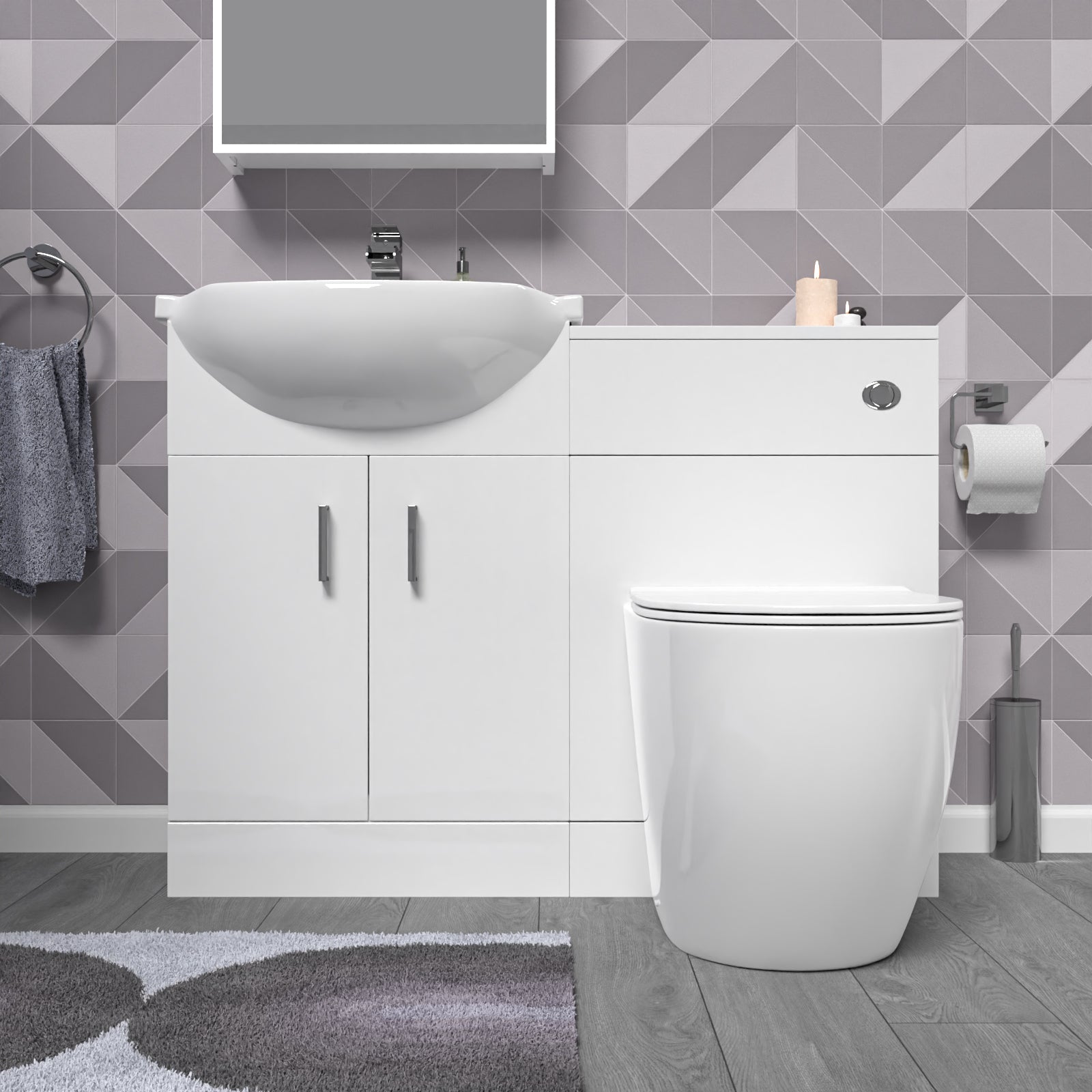 Ellen White 1050mm Vanity Unit With WC Unit & Round Back To Wall Toilet