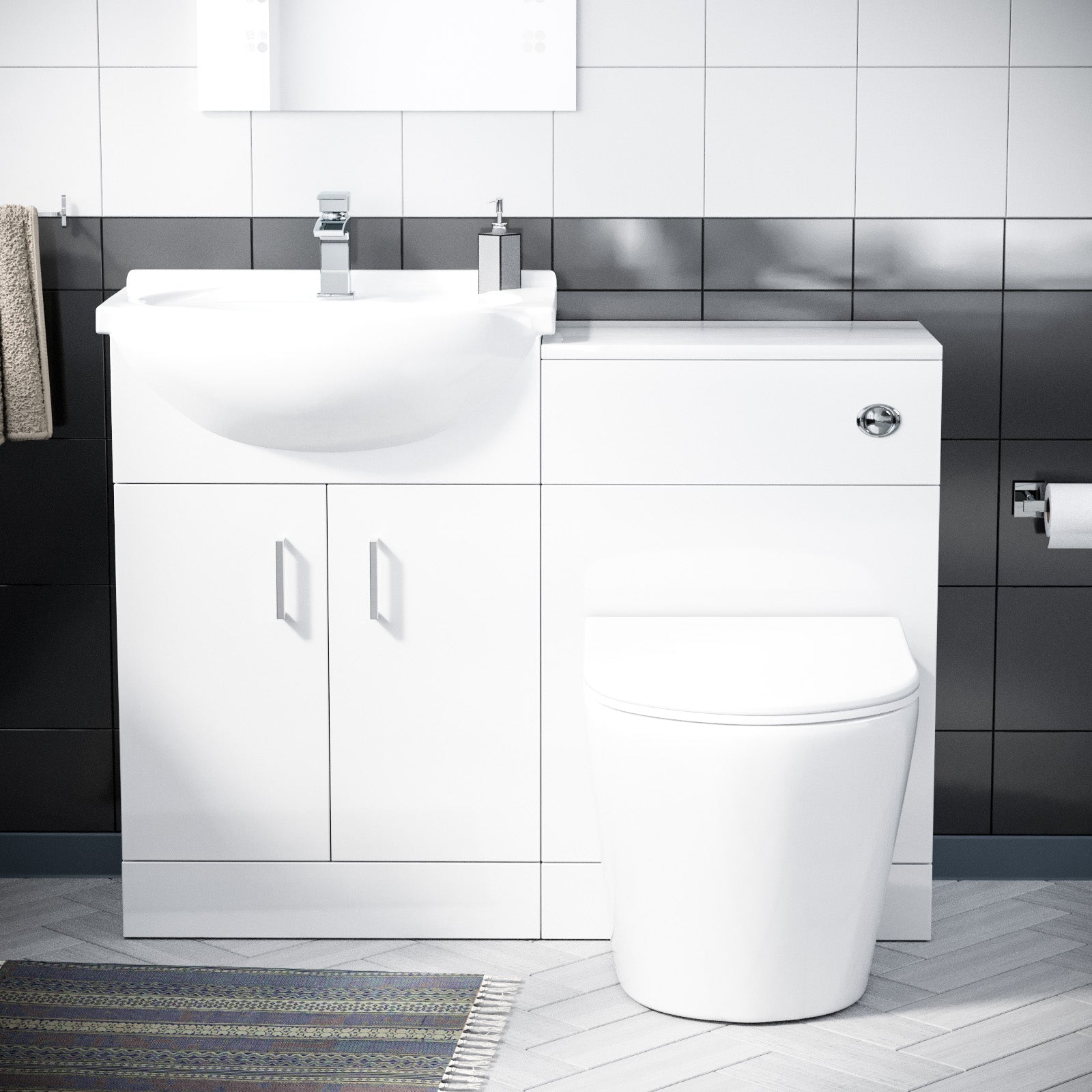 Ellen 550mm White Vanity Sink Unit, Cloakroom Basin & BTW Toilet WC Flat Pack