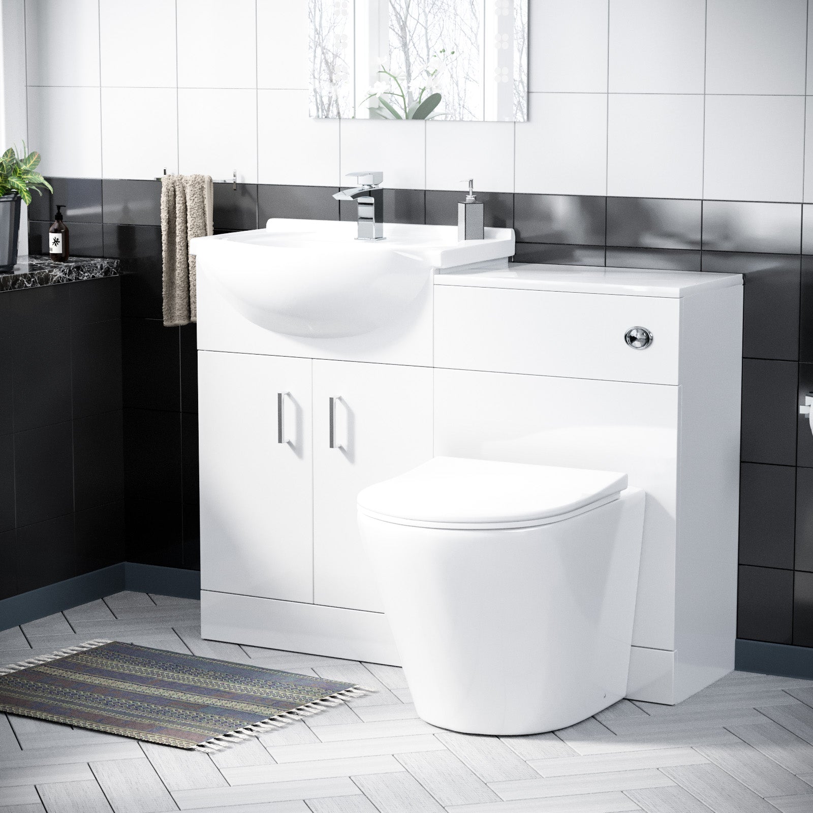 Ellen 550mm White Vanity Sink Unit, Cloakroom Basin & BTW Toilet WC Flat Pack