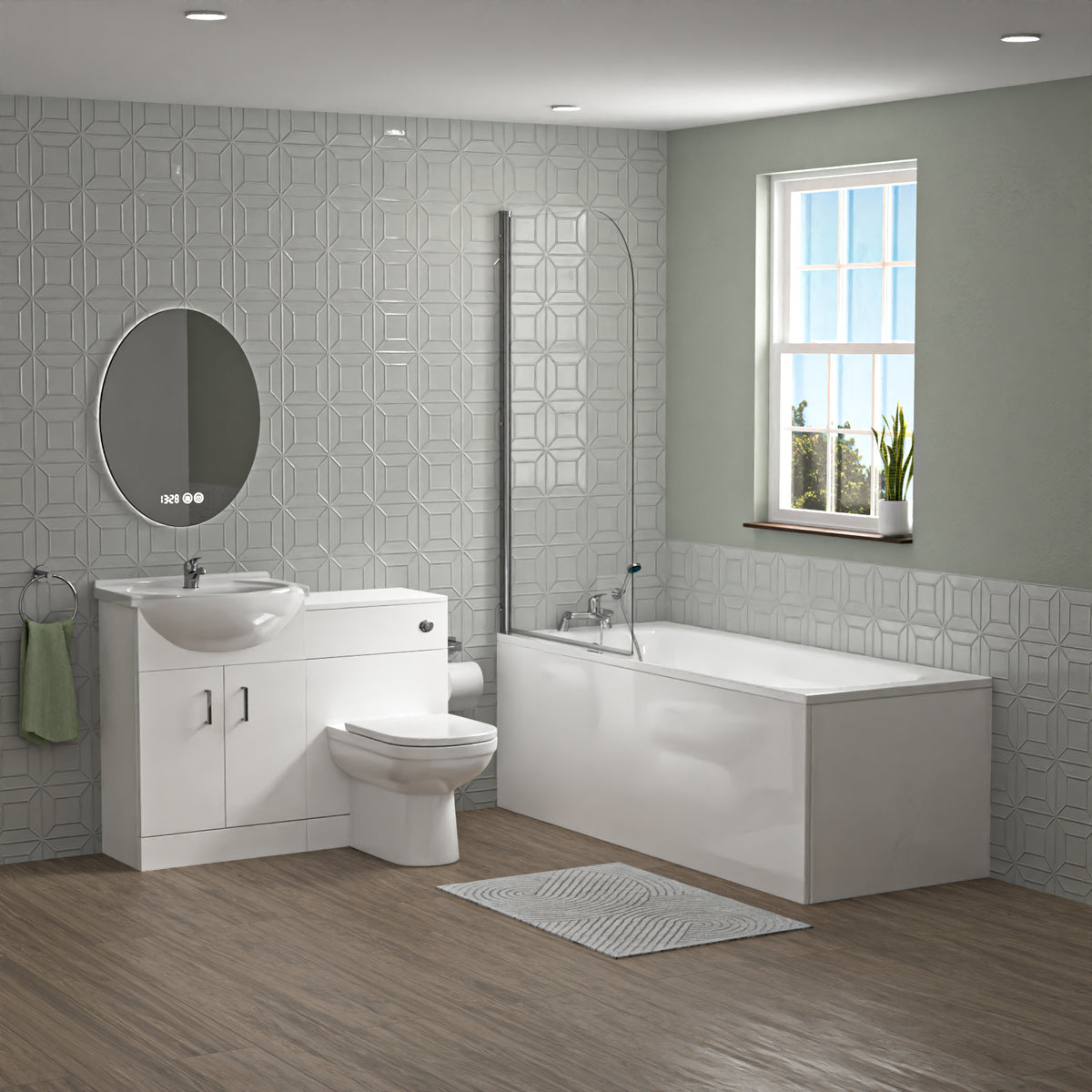 Bath Suite 1700mm Bath, 550mm Freestanding Vanity, WC With BTW Toilet & Bath Filler