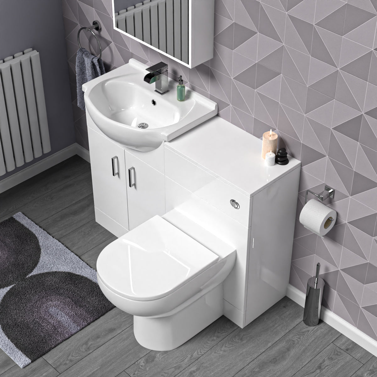 Ellen 550mm Freestanding Basin Vanity, WC Unit & Rimless BTW Toilet