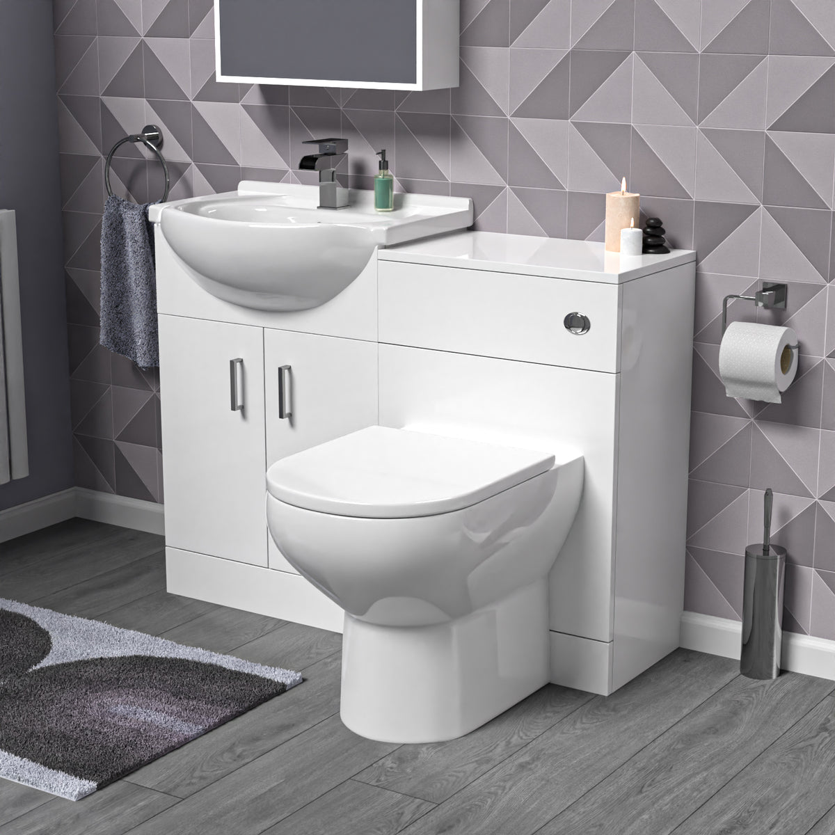 Ellen 550mm Freestanding Basin Vanity, WC Unit & Rimless BTW Toilet