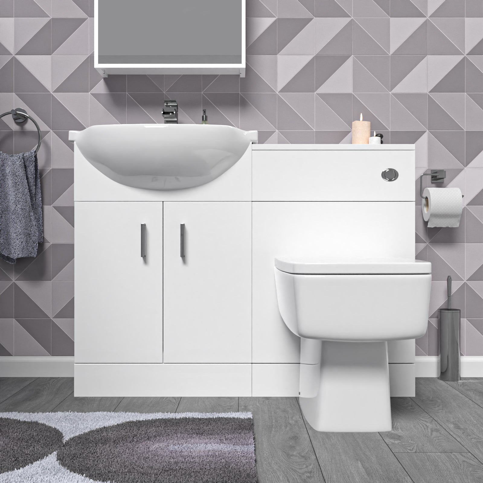 Ellen White Basin Vanity WC Unit & Square BTW Toilet Set