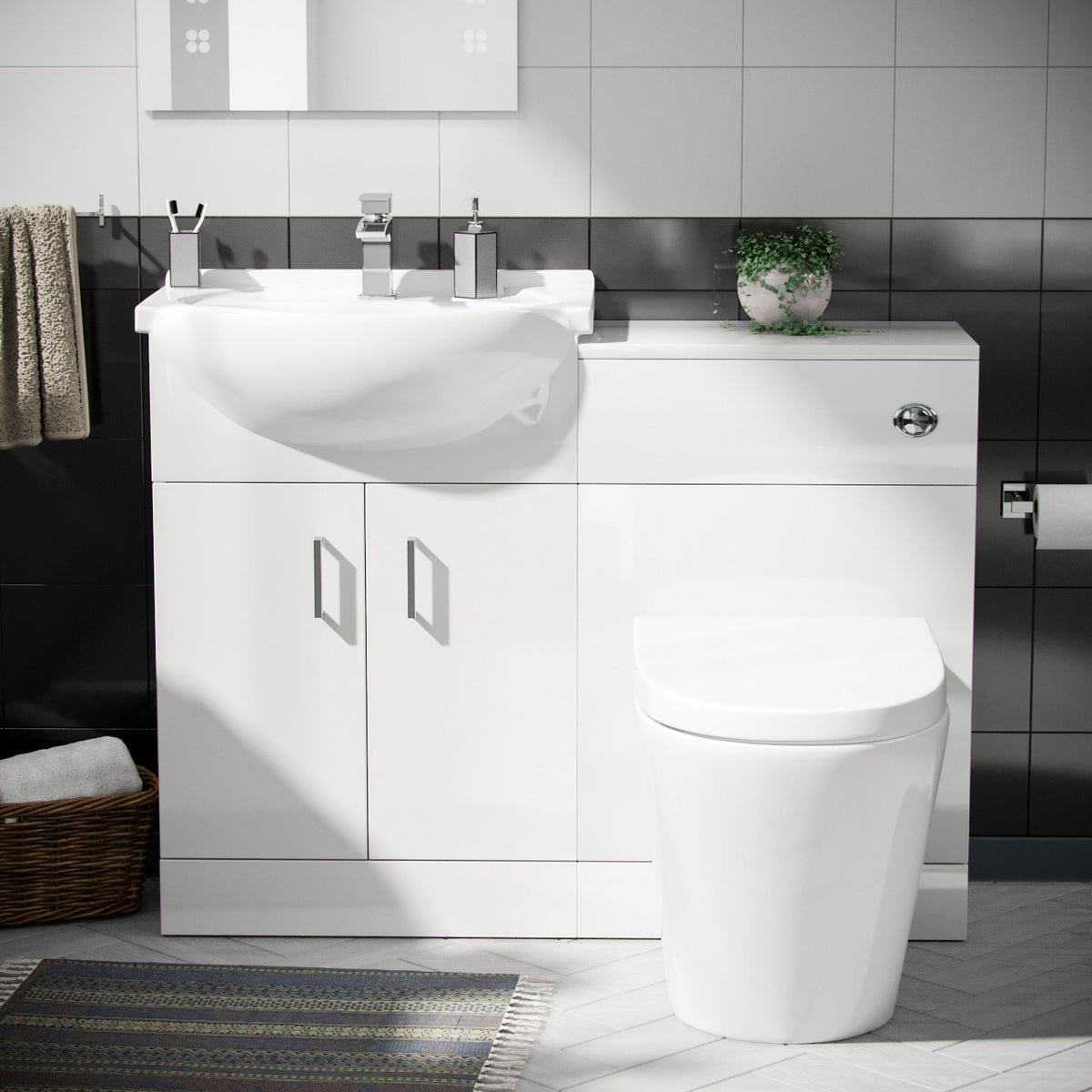 Ellen White 1050mm Vanity Basin WC Unit & Back To Wall Toilet Flat Pack