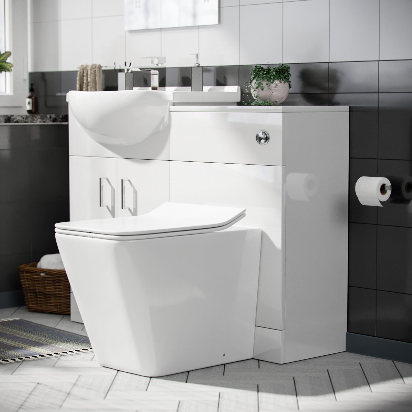 Ellen 550mm Vanity Basin Unit, WC Unit & Elora Back To Wall Toilet White