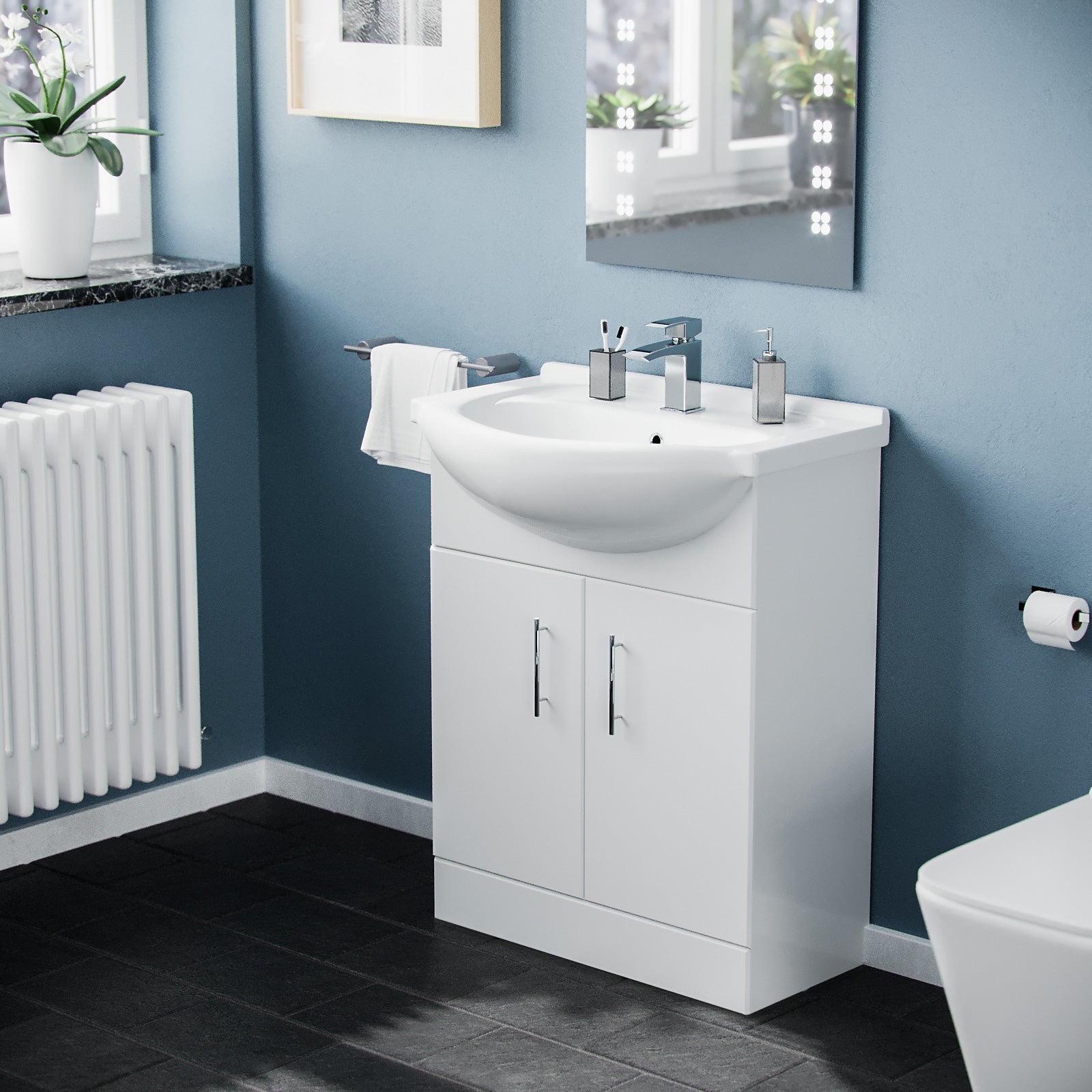 Ellen Modern White 650mm Freestanding Bathroom Basin Vanity Unit