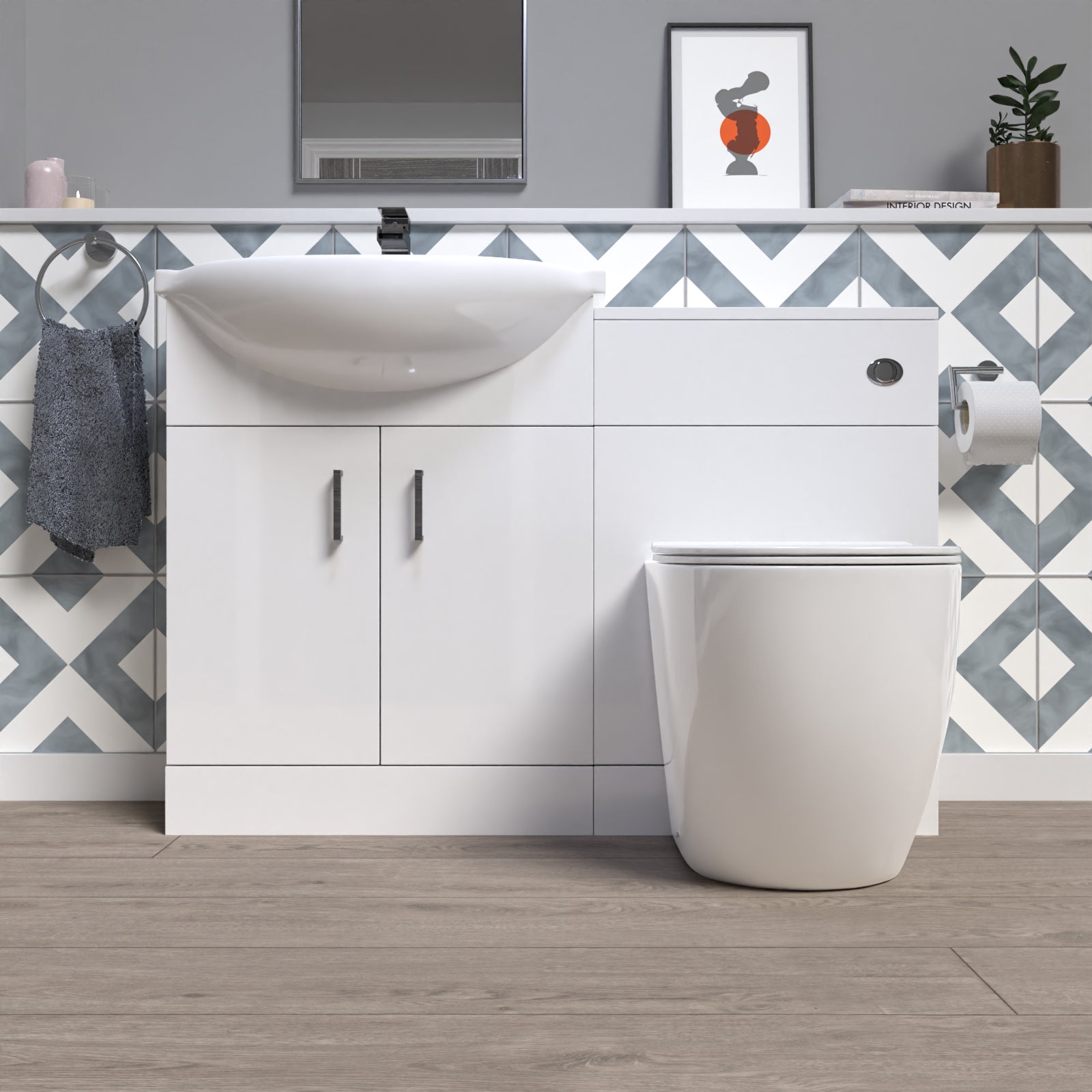 Ellen 1150mm Freestanding White Vanity Unit With Basin, WC Unit & BTW Toilet
