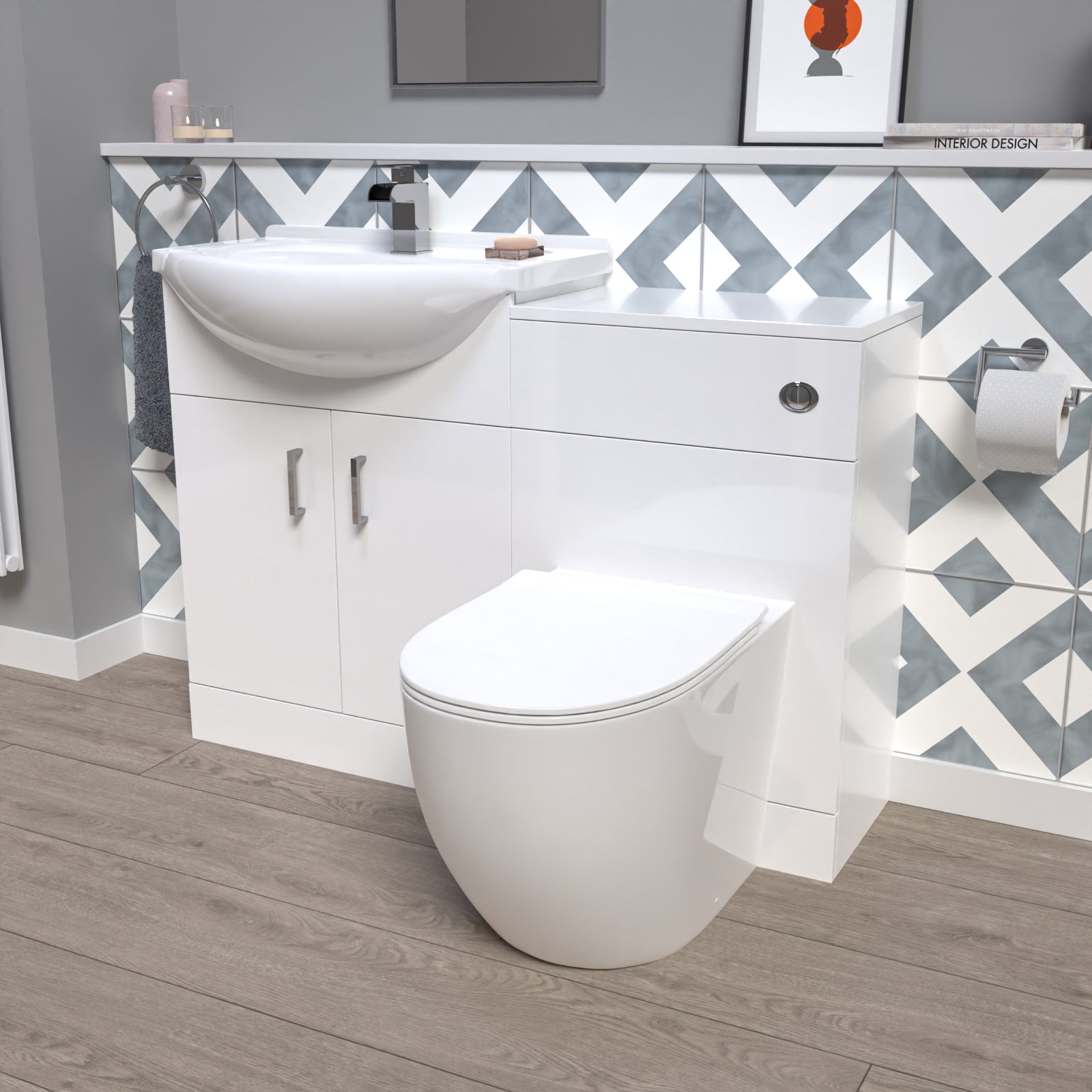 Ellen 1150mm Freestanding White Vanity Unit With Basin, WC Unit & BTW Toilet