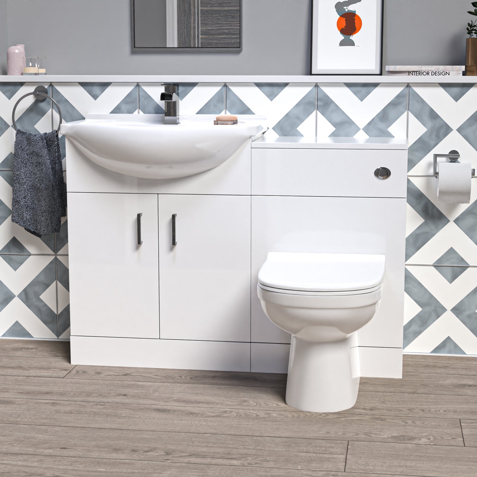 Ellen 1150mm White Freestanding Vanity Unit With Basin. WC Unit & BTW Toilet