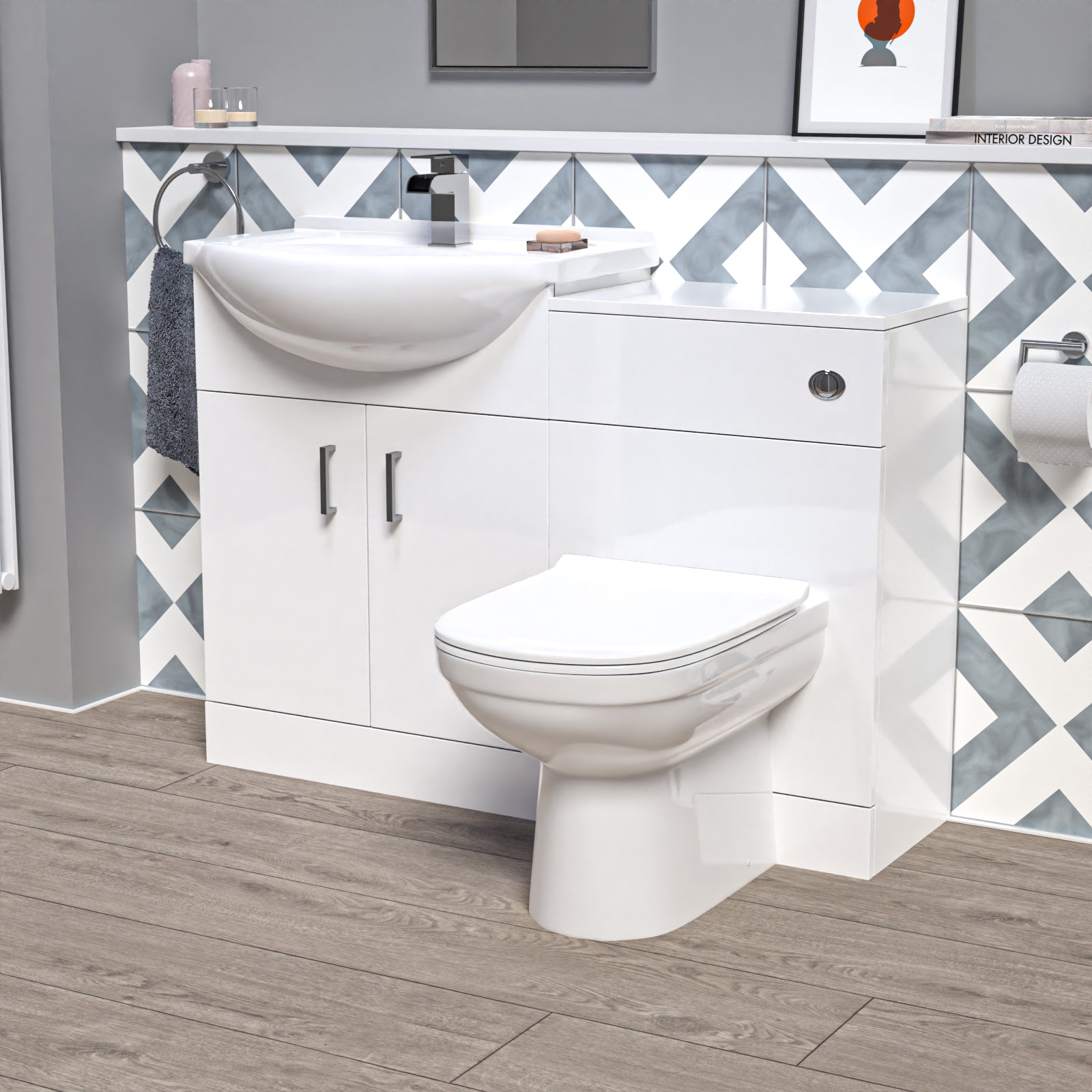 Ellen 1150mm White Freestanding Vanity Unit With Basin. WC Unit & BTW Toilet