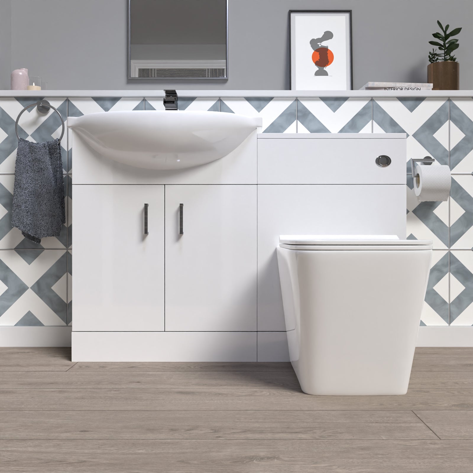 Ellen 1150mm White Vanity Unit With Basin, WC Unit & Square BTW Toilet