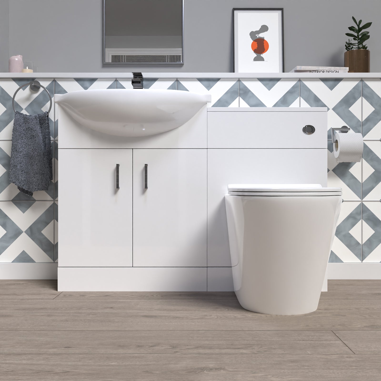 Ellen 1150mm White Vanity Unit With Basin, WC Unit & Round BTW Toilet