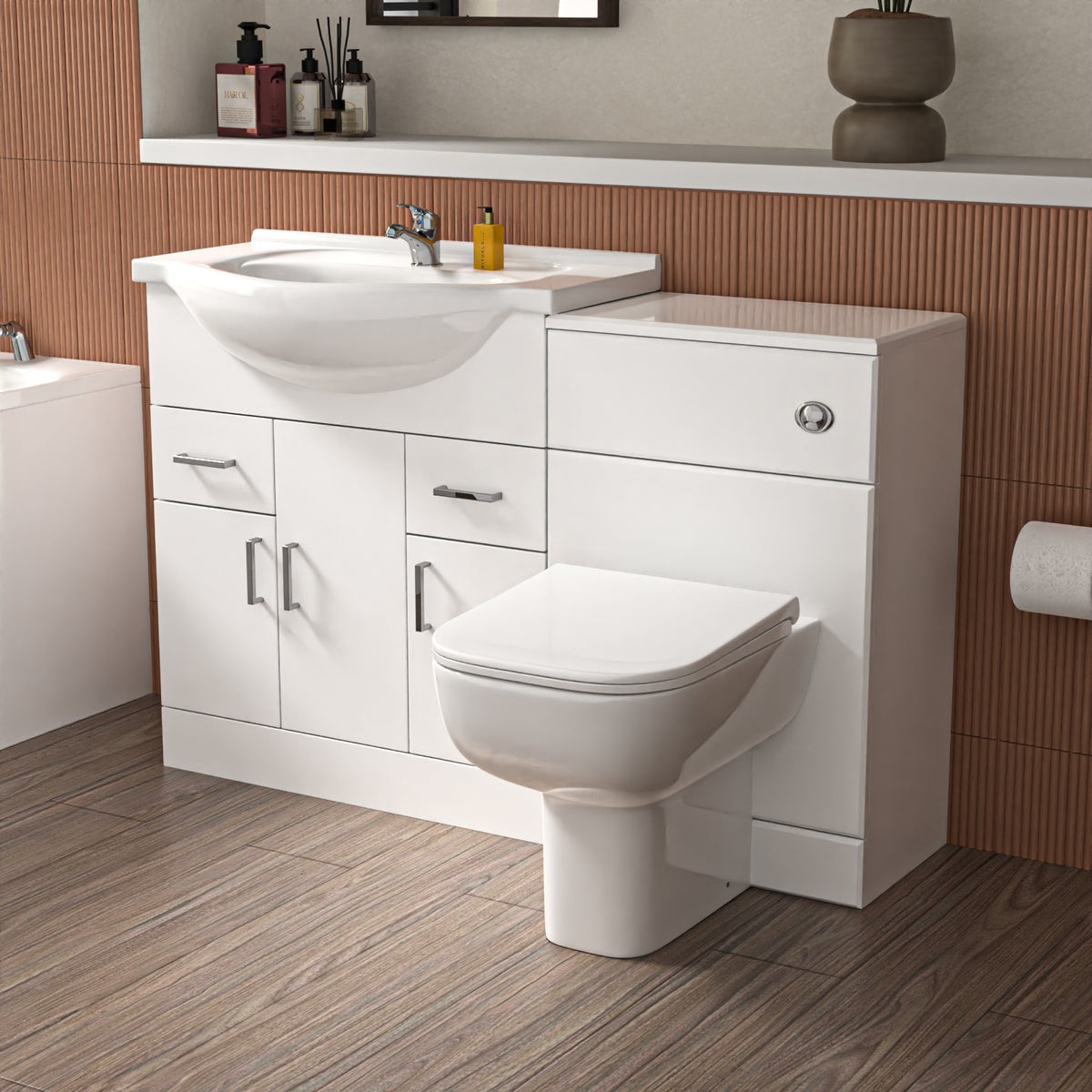 750mm Floor Standing Vanity With Basin & WC With BTW Toilet - White