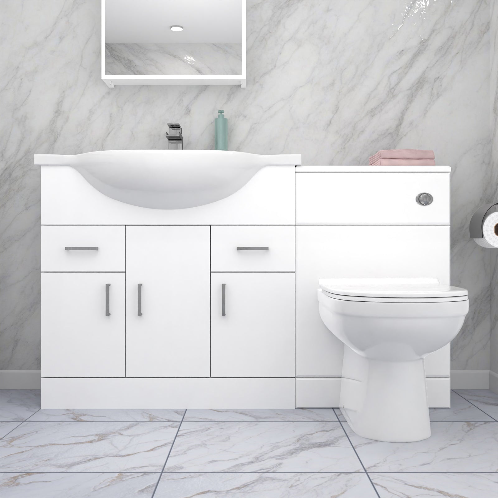 Ellen 1350mm Floor Standing White Cabinet, WC Unit & BTW Toilet